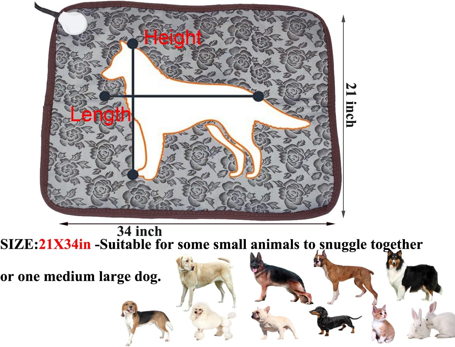 Almohadilla térmica para mascotas para perros grandes y gatos, almohadilla térmica para cama de perro, almohadilla térmica eléctrica para perros con