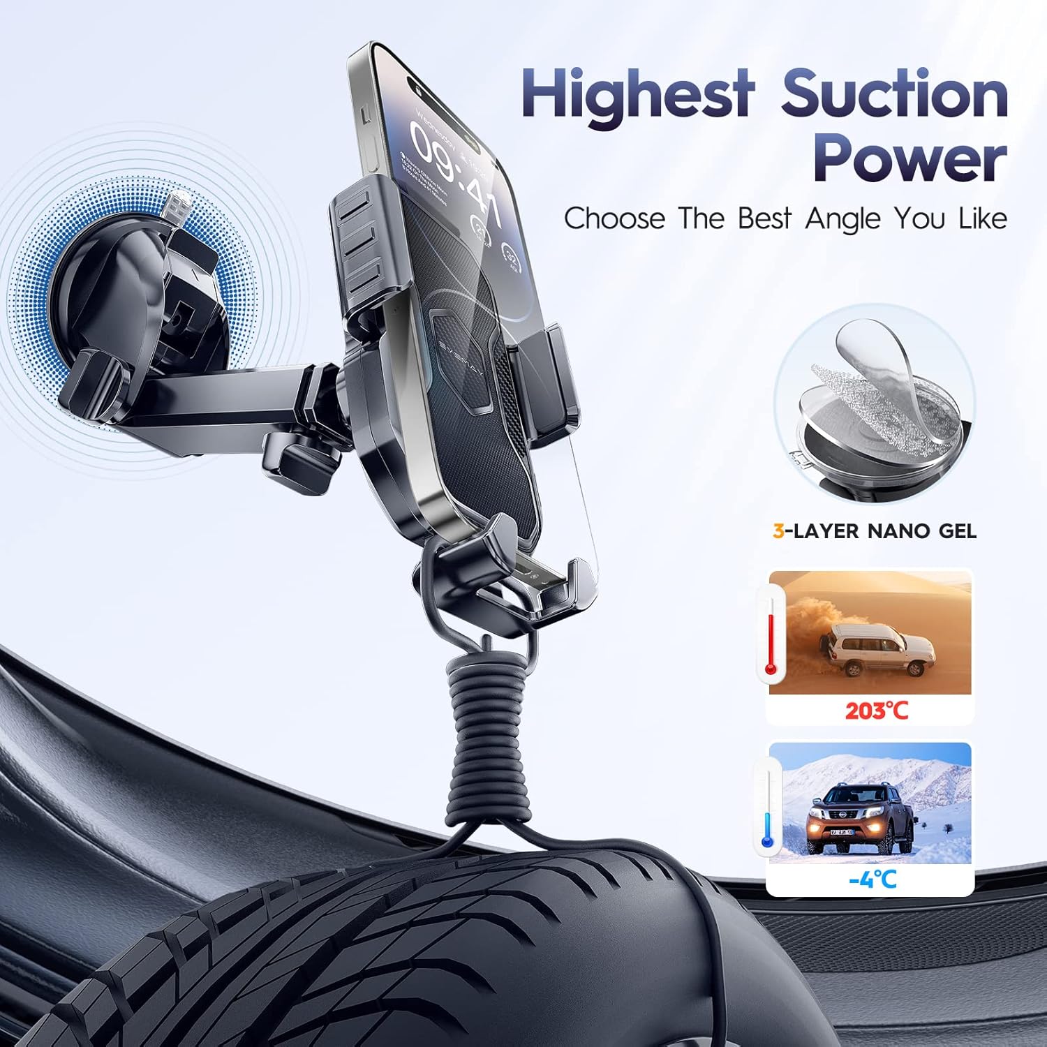 Soporte de teléfono para automóvil – Apto para carreteras con baches Soporte de teléfono para salpicadero del automóvil, ventilación de aire 3 en 1,