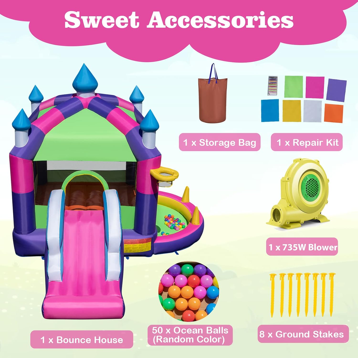BOUNTECH Casa inflable de rebote con cubierta superior del toldo, casa inflable para niños con tobogán y pozo de pelotas para interiores y