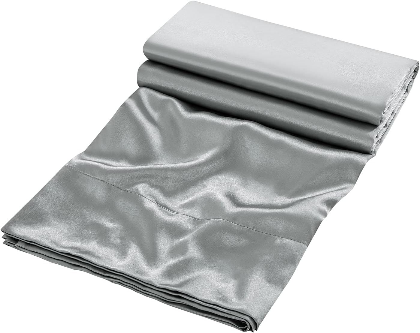 Sábana encimera de satén, sábana encimera matrimonial, 1 sábana superior gris plateado, sábanas planas de seda extra suaves que se venden por
