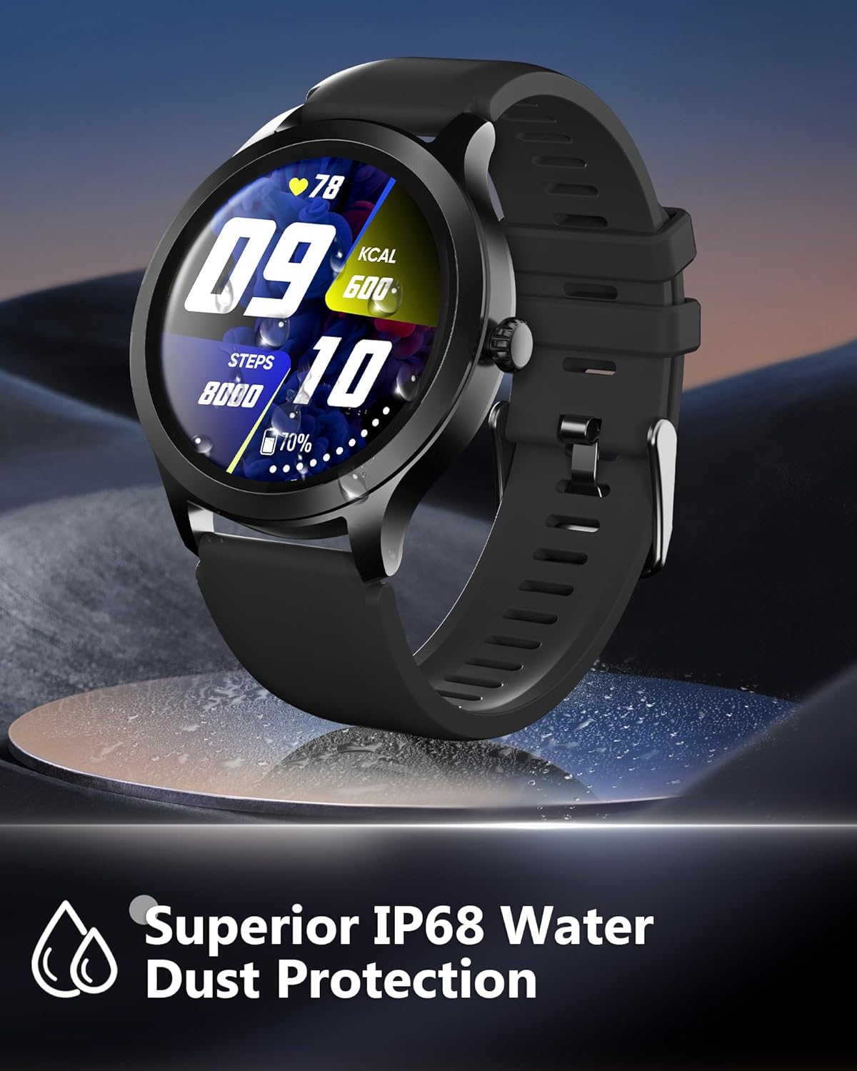 Gydom Rastreador de actividad física, reloj inteligente de 1.32 pulgadas con notificación de mensajes de llamada telefónica, impermeable IP68,