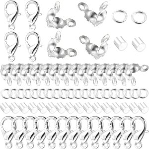 Juego de 1200 accesorios para fabricación de joyas con 100 piezas de cierre de pinza de langosta, 300 puntas de cuentas, cubiertas de nudo, 400 Juego de 1200 accesorios para fabricación de joyas con 100 piezas de cierre de pinza de langosta, 300 puntas de cuentas, cubiertas de nudo, 400