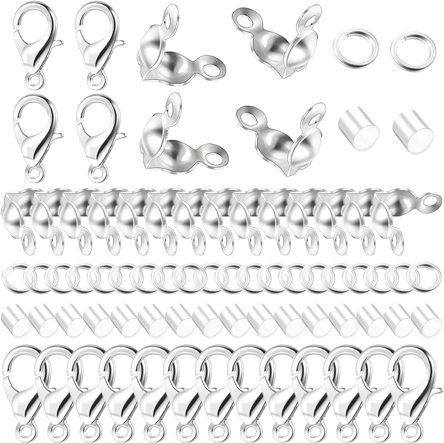 Juego de 1200 accesorios para fabricación de joyas con 100 piezas de cierre de pinza de langosta, 300 puntas de cuentas, cubiertas de nudo, 400