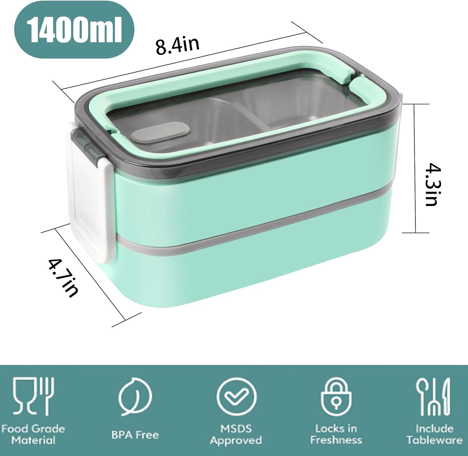 Lonchera Bento Box 304 de acero inoxidable a prueba de fugas, contenedores térmicos de almacenamiento de alimentos para adultos, hombres, mujeres (2