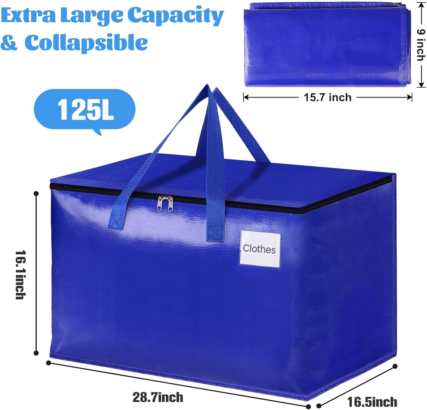 Paquete de 4 bolsas de mudanza resistentes de 125 litros, cajas de mudanza con asas reforzadas y cremalleras de alta calidad, bolsas de