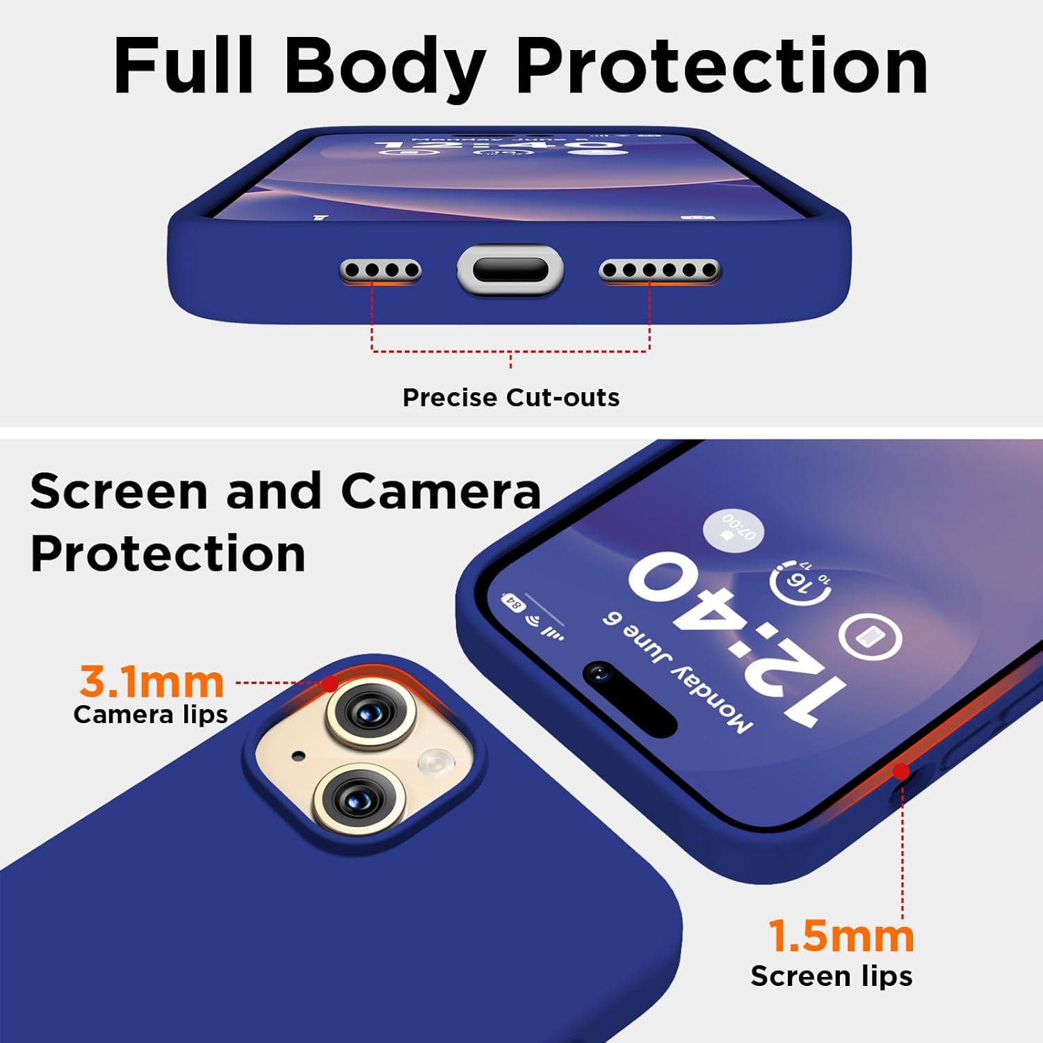 Compatible con iPhone 15, funda de silicona líquida, funda protectora de cuerpo completo a prueba de golpes forro de microfibra suave antiarañazos,