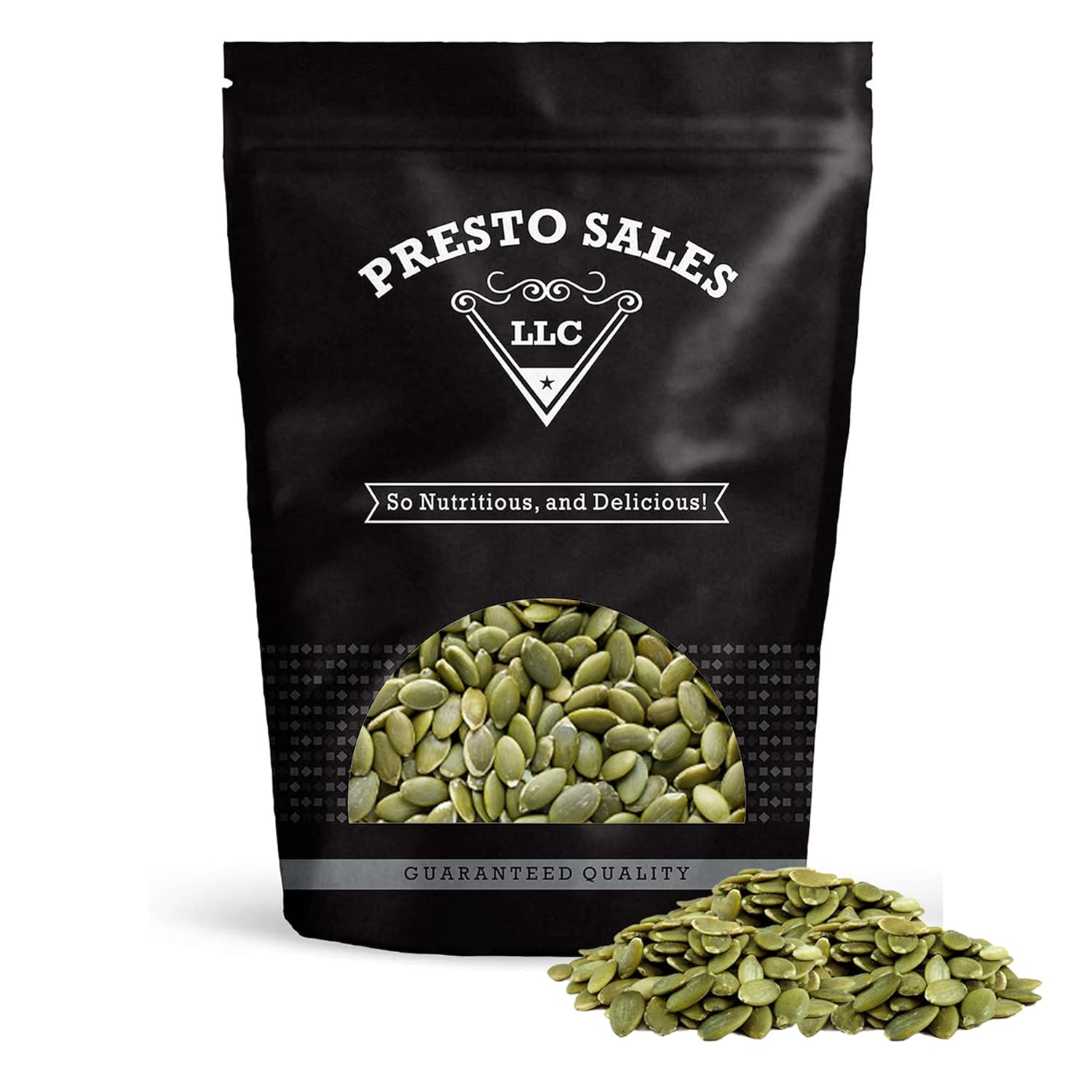 Presto Sales LLC – Semillas de calabaza, pepitas verdes sin cáscara cruda, aperitivo natural, comer o cocinar, nutritivas, empaquetadas en una bolsa