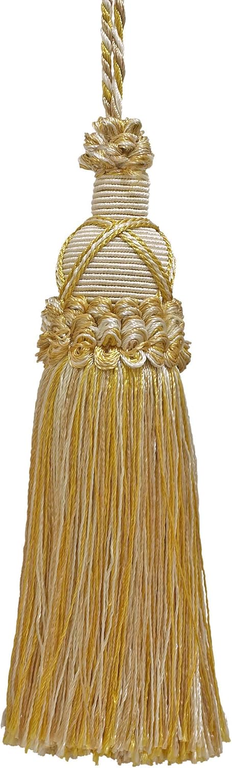 Borla de llave de 5 12 pulgadas, lazo de 4 pulgadas con diseño cruzado (estilo # KTIC) oro beige marfil #2523 (oro amarillo, marfil blanco, beige