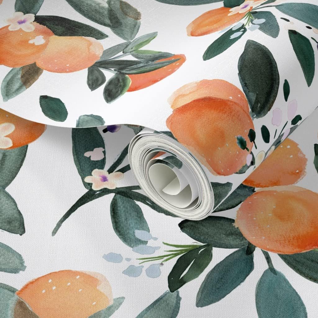 Spoonflower Papel tapiz autoadhesivo de 3 x 2 pies  Clementine White Oranges Frutas Cítricos Verano Tropical Pequeña Escala Clementinas Papel