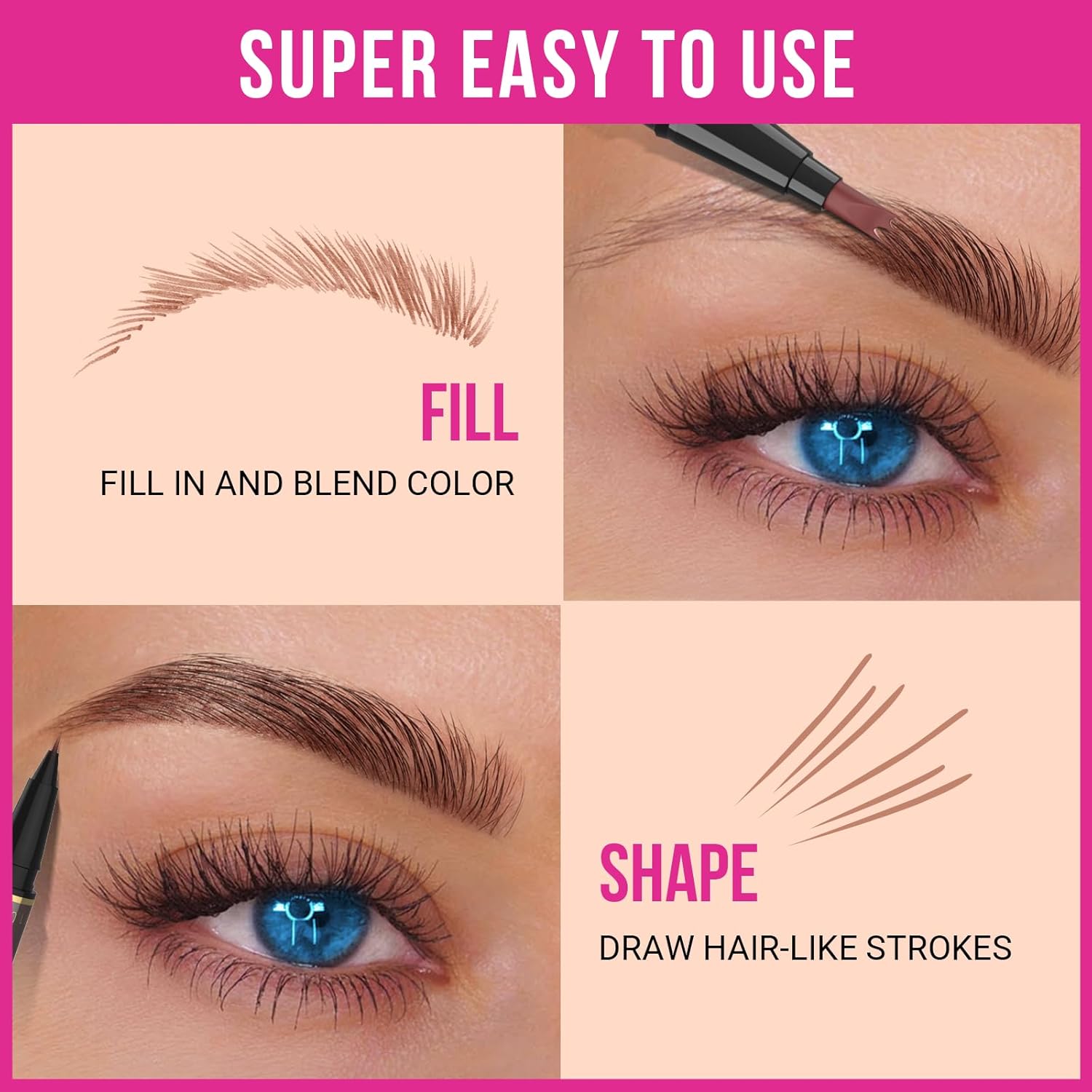 iMethod Microblading – Lápiz de cejas 2 en 1 de doble punta con aplicador de punta micro de 3 puntas y punta de pincel precisa que crea cejas de
