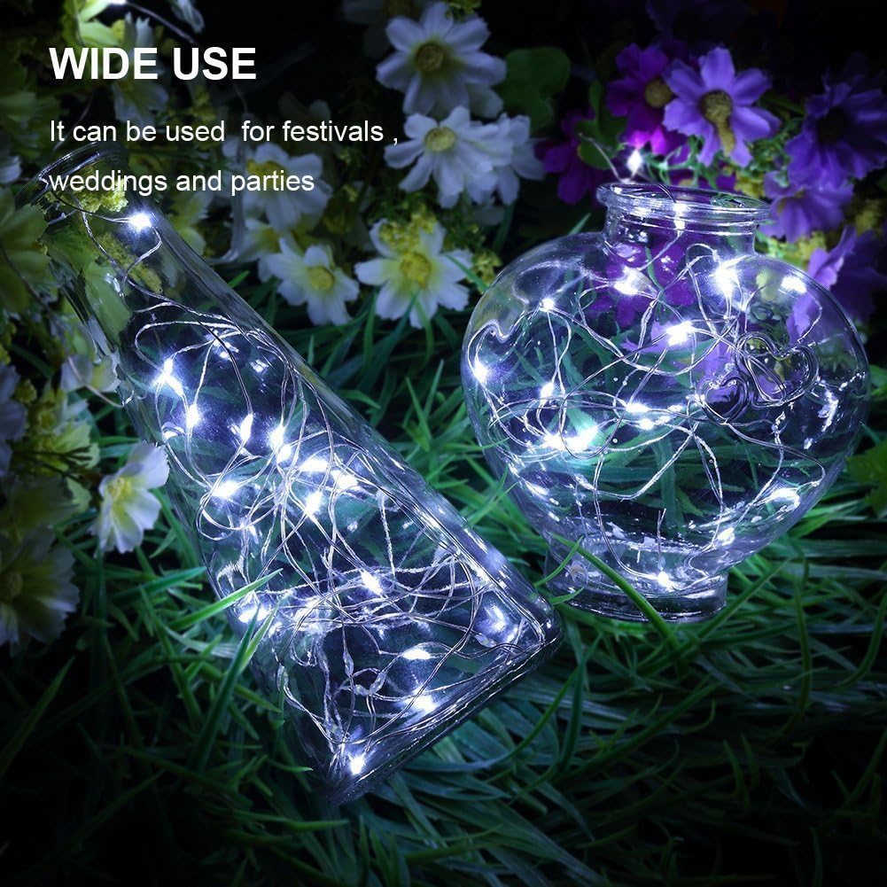 ErChen – Guirnalda de luces LED de alambre de cobre alimentado por energía solar, 33 pies, 100 ledes, impermeable, 8 modos, luces decorativas para