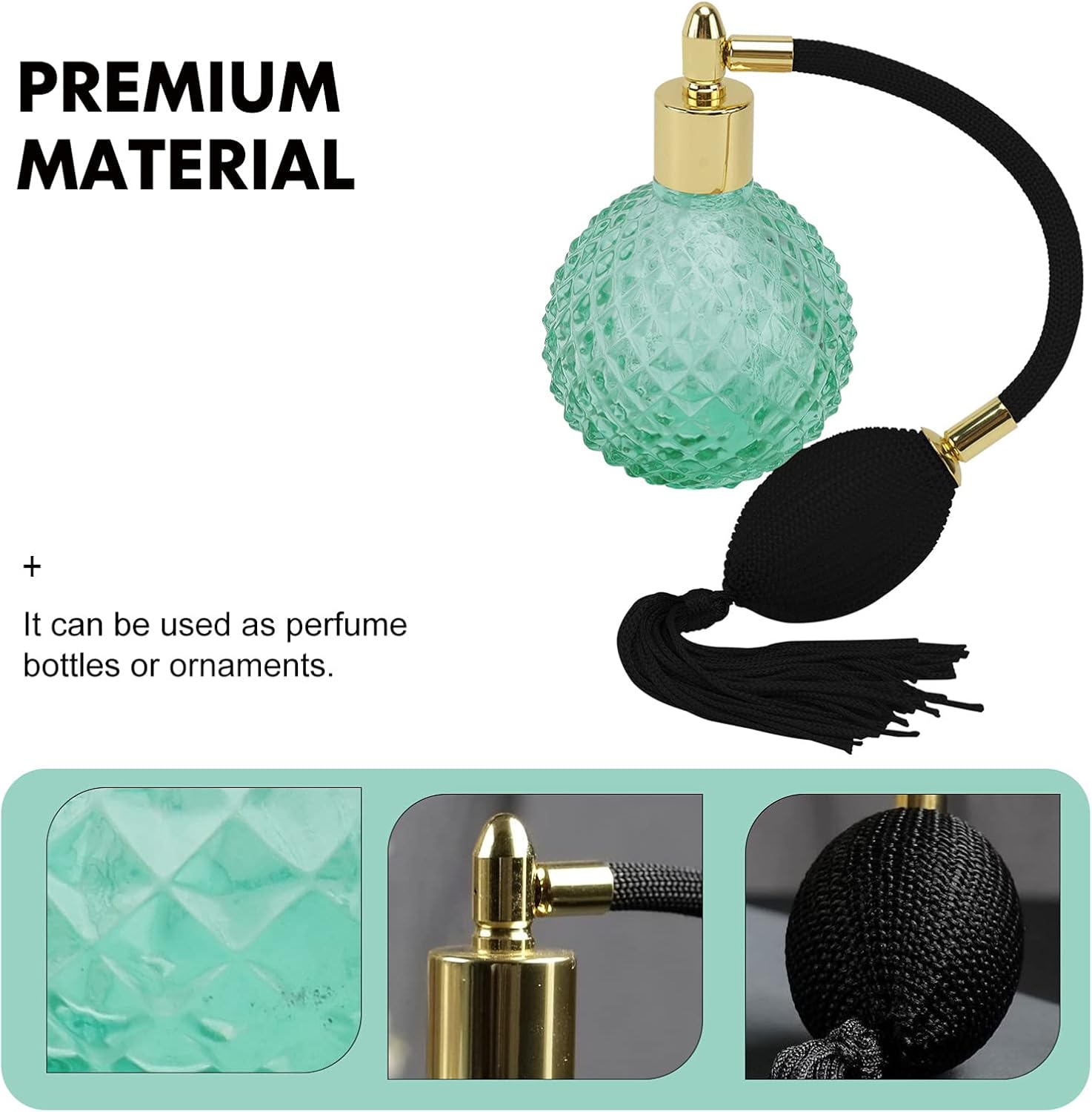 HEALLILY Botella de perfume vintage de cristal de 3.4 fl oz recargable con bolsa de aire de borla larga, recipiente de vidrio vacío transparente