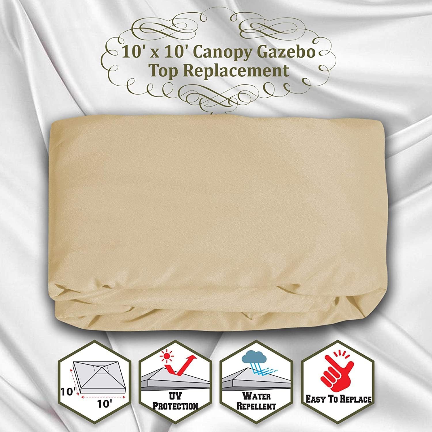 YardGrow Toldo de repuesto para cenador de 10 x 10 pies, protección UV mejorada, solo cubierta para toldo (beige)