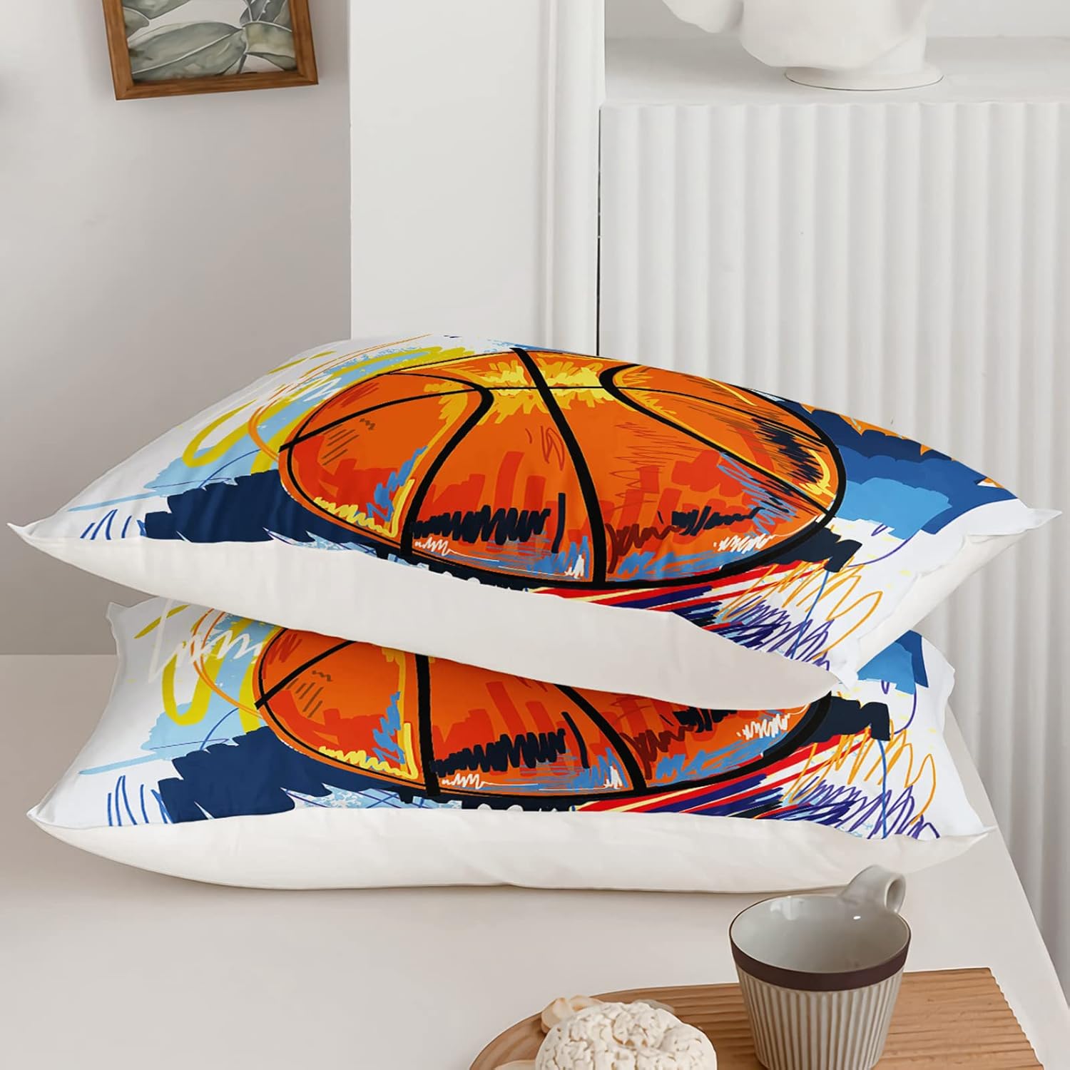Juego de edredón de baloncesto para niños, juego de ropa de cama deportiva tamaño individual para niños y adolescentes, diseño de edredón de estilo
