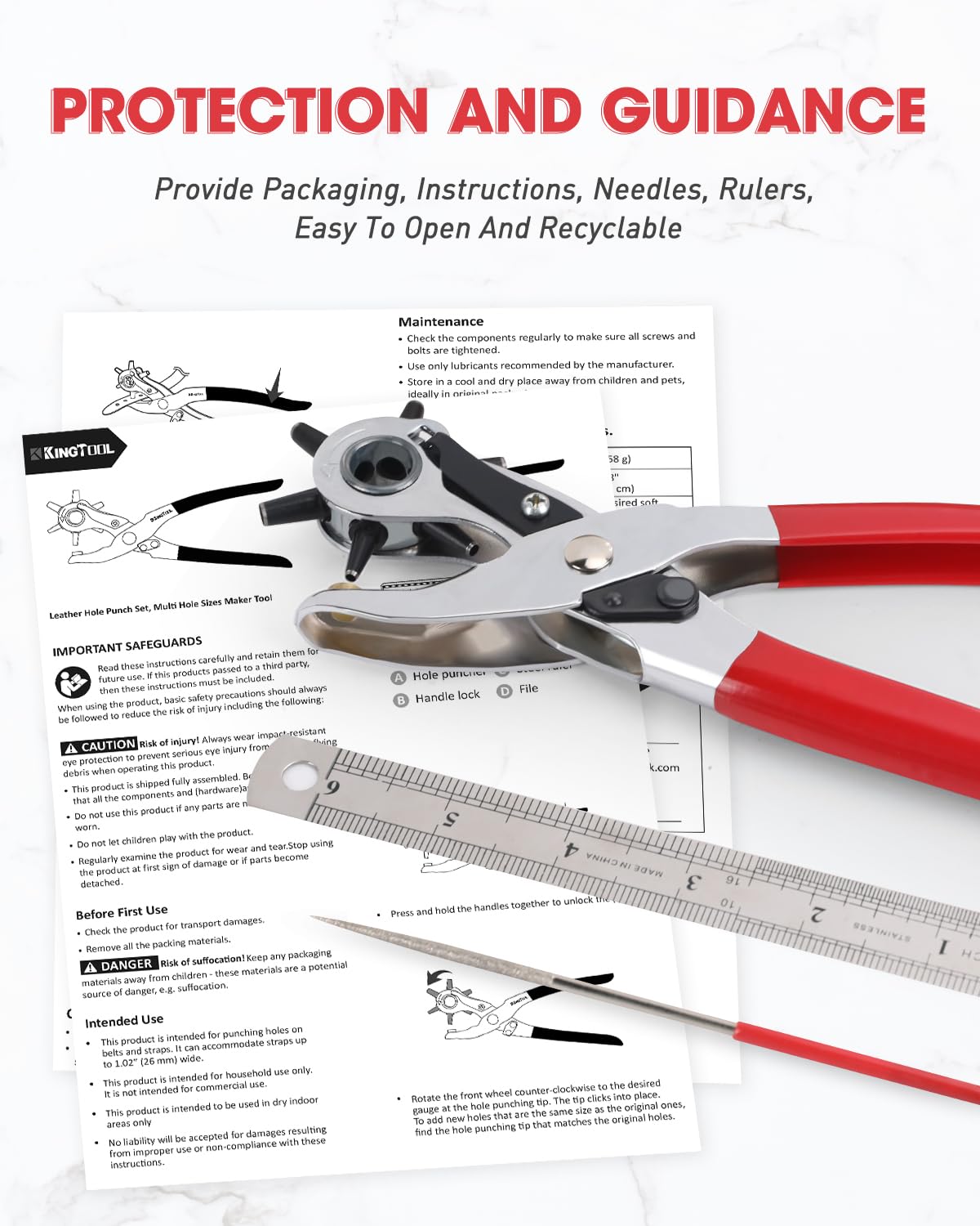 KingTool Perforadora profesional de cuero, perfecta para cinturones, correas de reloj, correas, collares de perro, sillones, zapatos, tela,