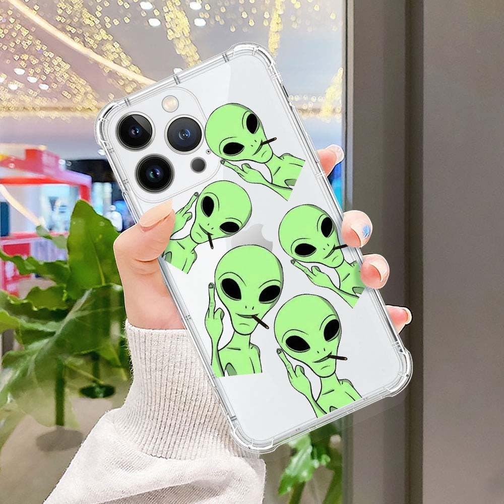 Funda compatible con iPhone 15 Pro Max, transparente con diseño de extraterrestres fumadores arrogantes, funda protectora de plástico TPU para Apple