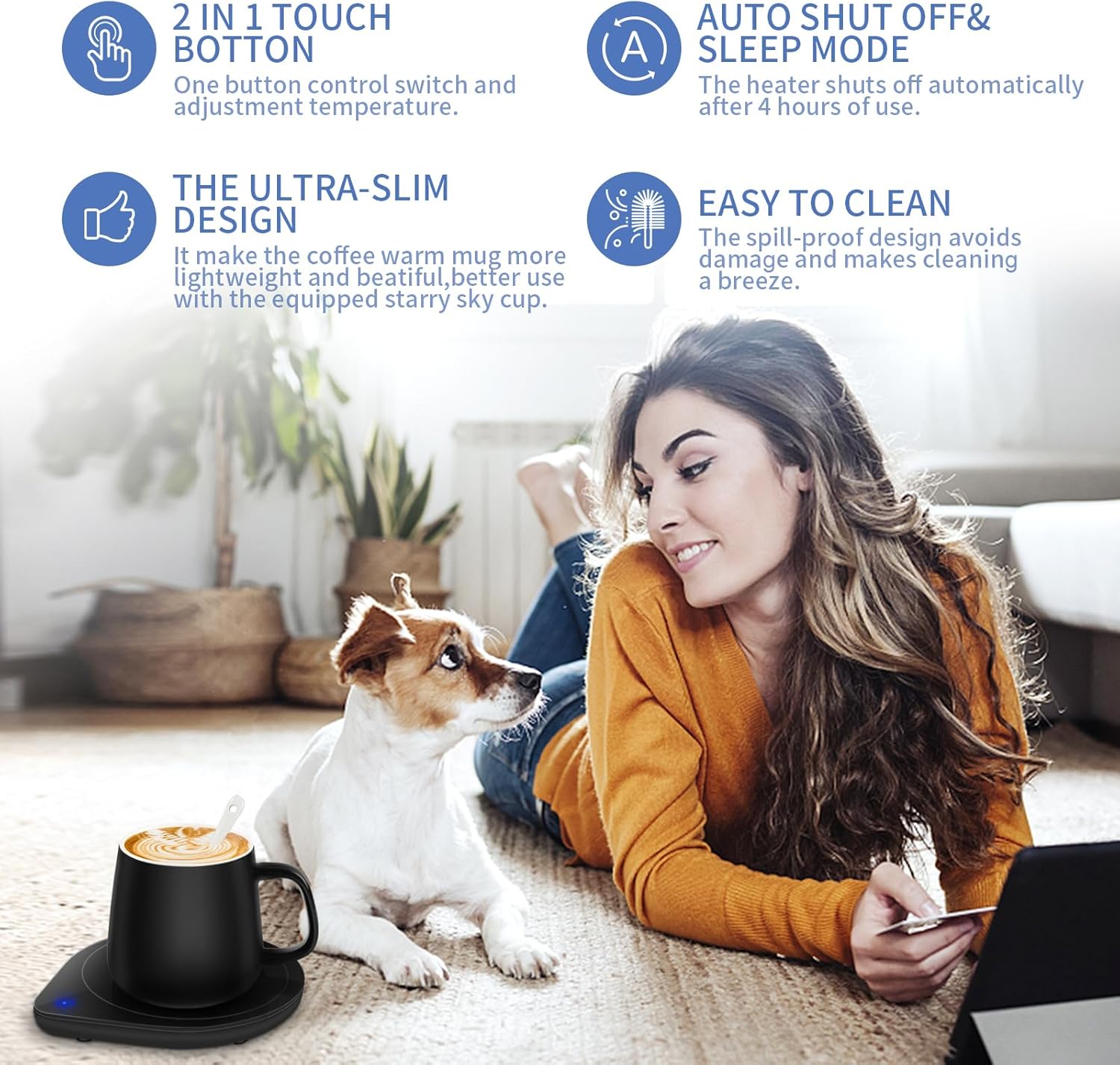 Calentador de tazas de café con juego de tazas calentador eléctrico de tazas para hombre para escritorio y oficina, regalos para amantes del café
