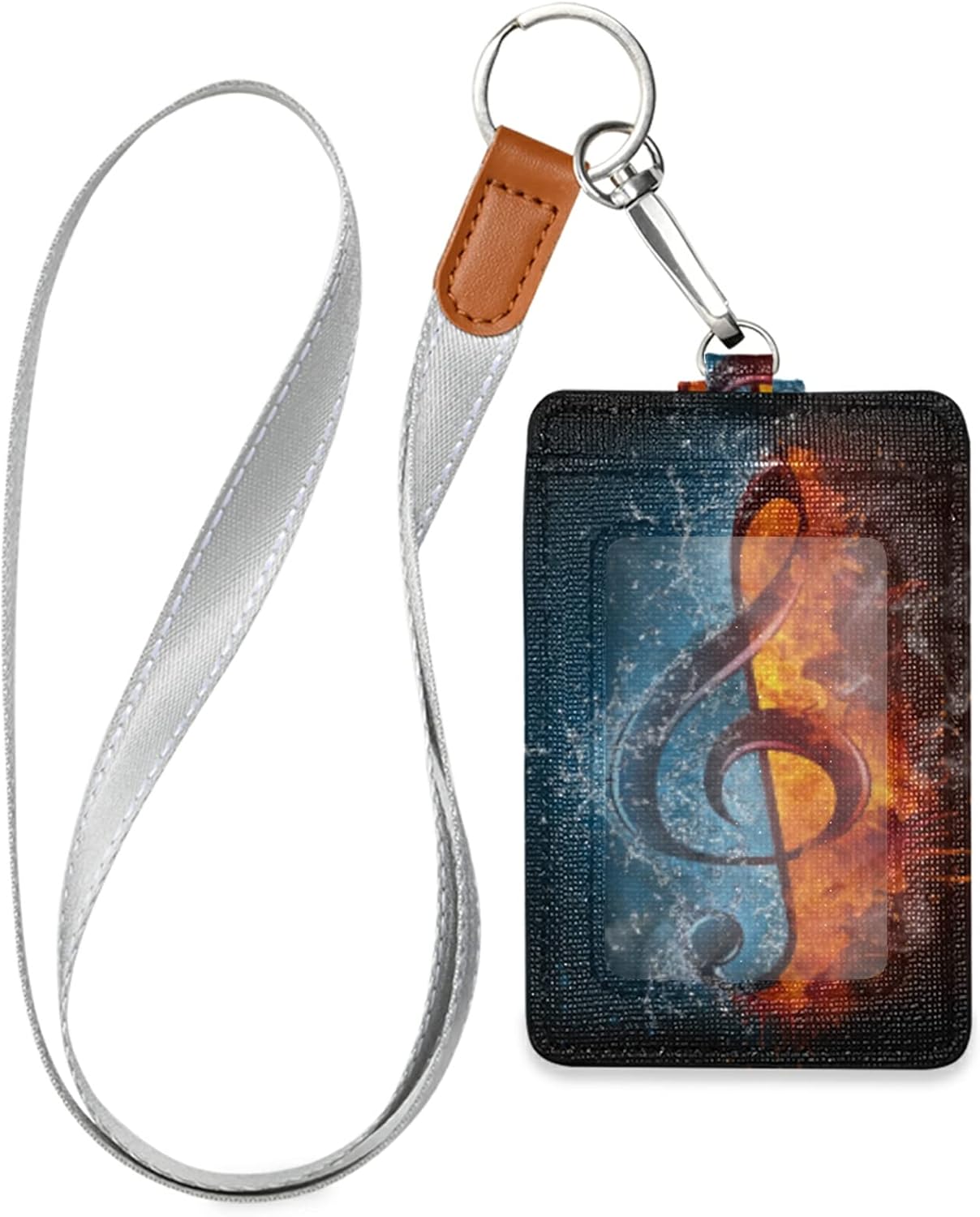 xigua Fire Music Note – Cartera de piel con 1 ventana para identificación, 2 ranuras para tarjetas y cordón para el cuello
