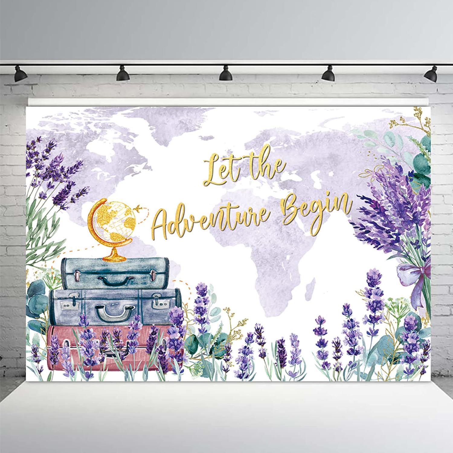 MEHOFOND Fondo de viaje de 7 x 5 pies con texto en inglés Let The Adventure Begin para baby shower, cumpleaños, graduación, fiesta de jubilación,