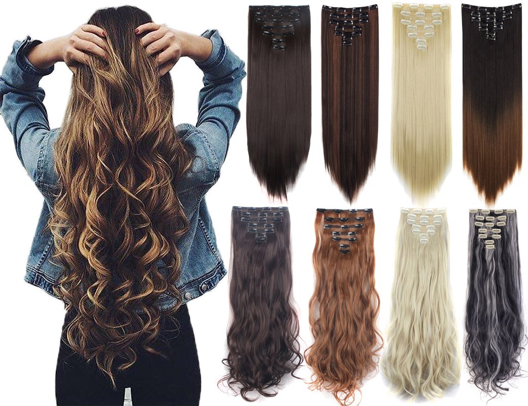 35días entrega 7 piezas 16clips 2324″ de grosor Encrespado lacio cabeza completa Extensiones de Pelo de trama doble con clip 20colores