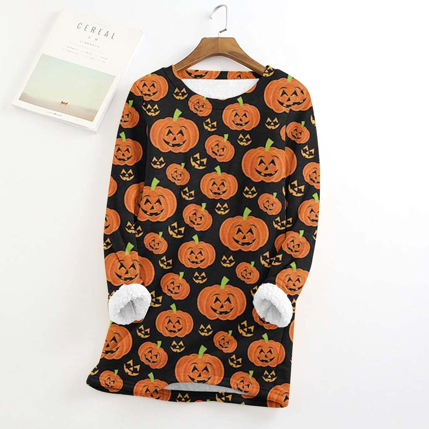 SHOPESSA Womens Thermal Tops Long Sleeve Pumpkin Sweatshirts for Women 2023 Novelty Halloween Shirts Fuzzy Winter Sweater