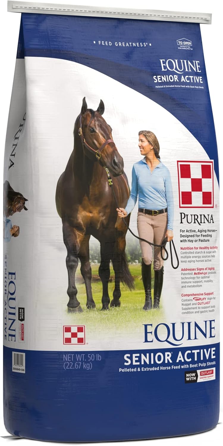 Purina  Alimentación activa para caballos equinos senior  Bolsa de 50 libras (50 libras)