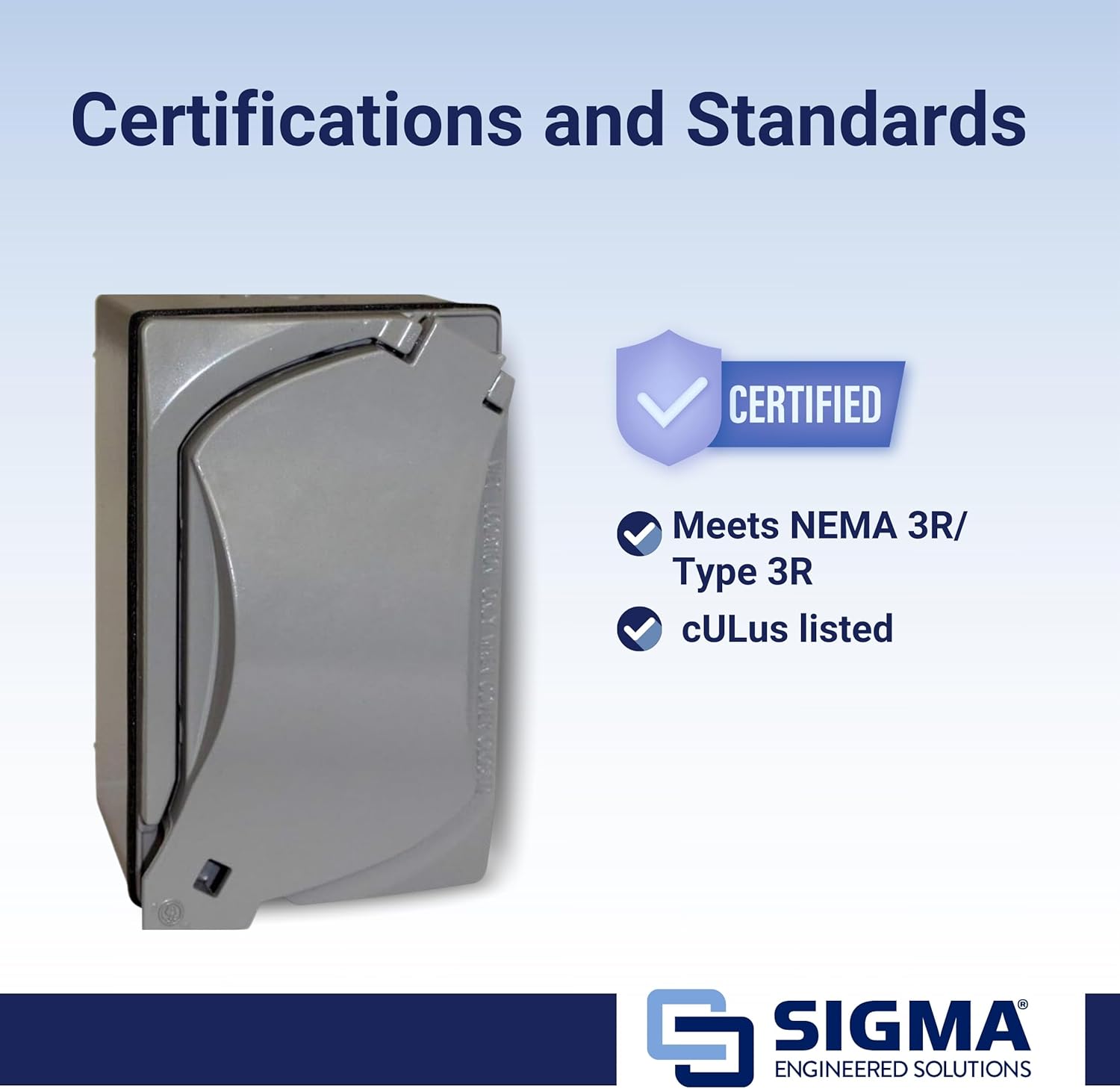 Sigma Electric, Gray Sigma Engineered Solutions 16449 TRWR GFCI Kit de receptáculo con cubierta universal resistente a la intemperie, sin tamaño