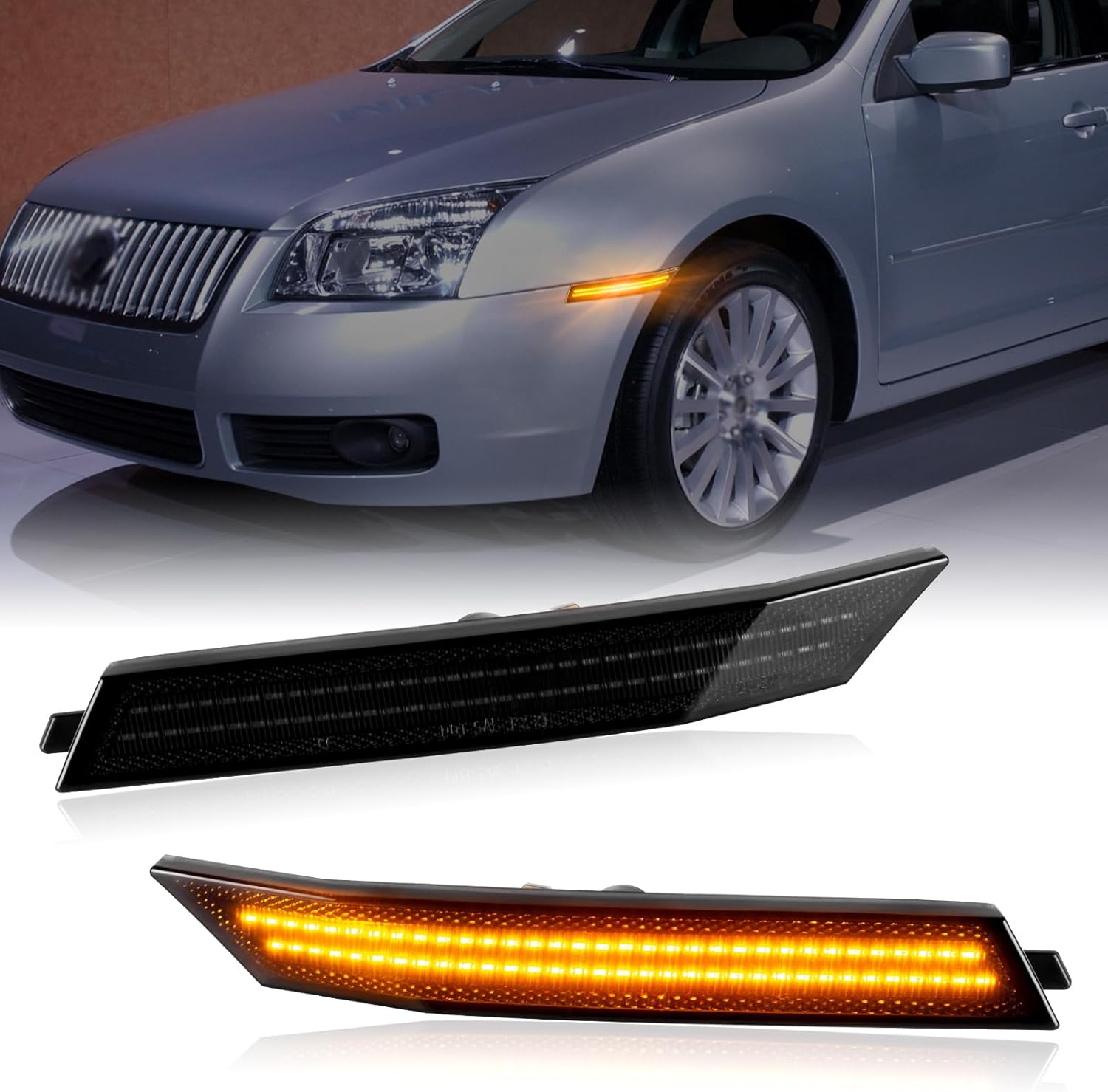 Gempro Luces LED para parachoques delantero lateral para Ford Fusion 2006-2009, luces de señal de estacionamiento, lente ahumada, 2 unidades