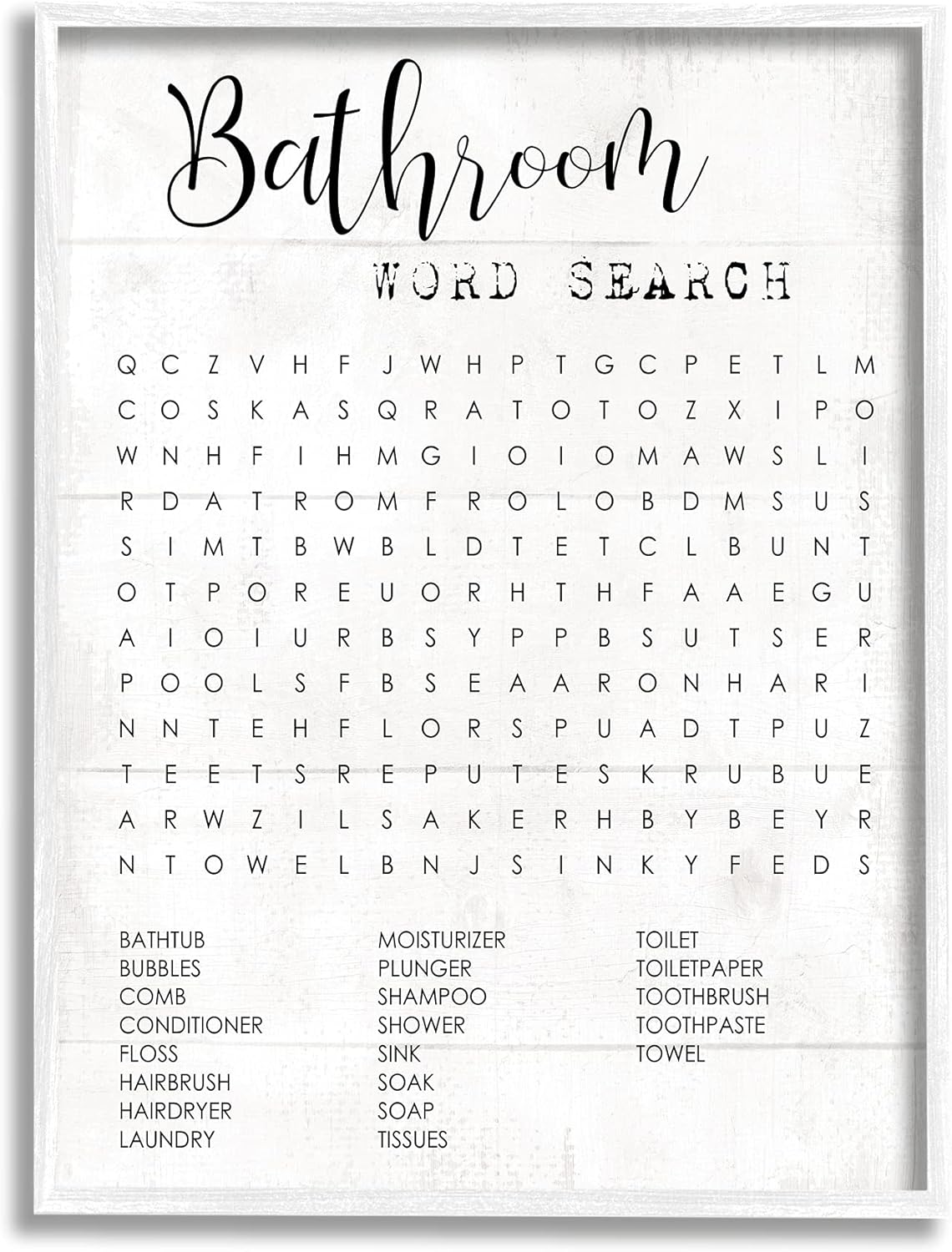 Stupell Industries Baño Búsqueda de palabras divertido familia diseño de palabras enmarcado Giclée Diseño de arte por Daphne Polselli