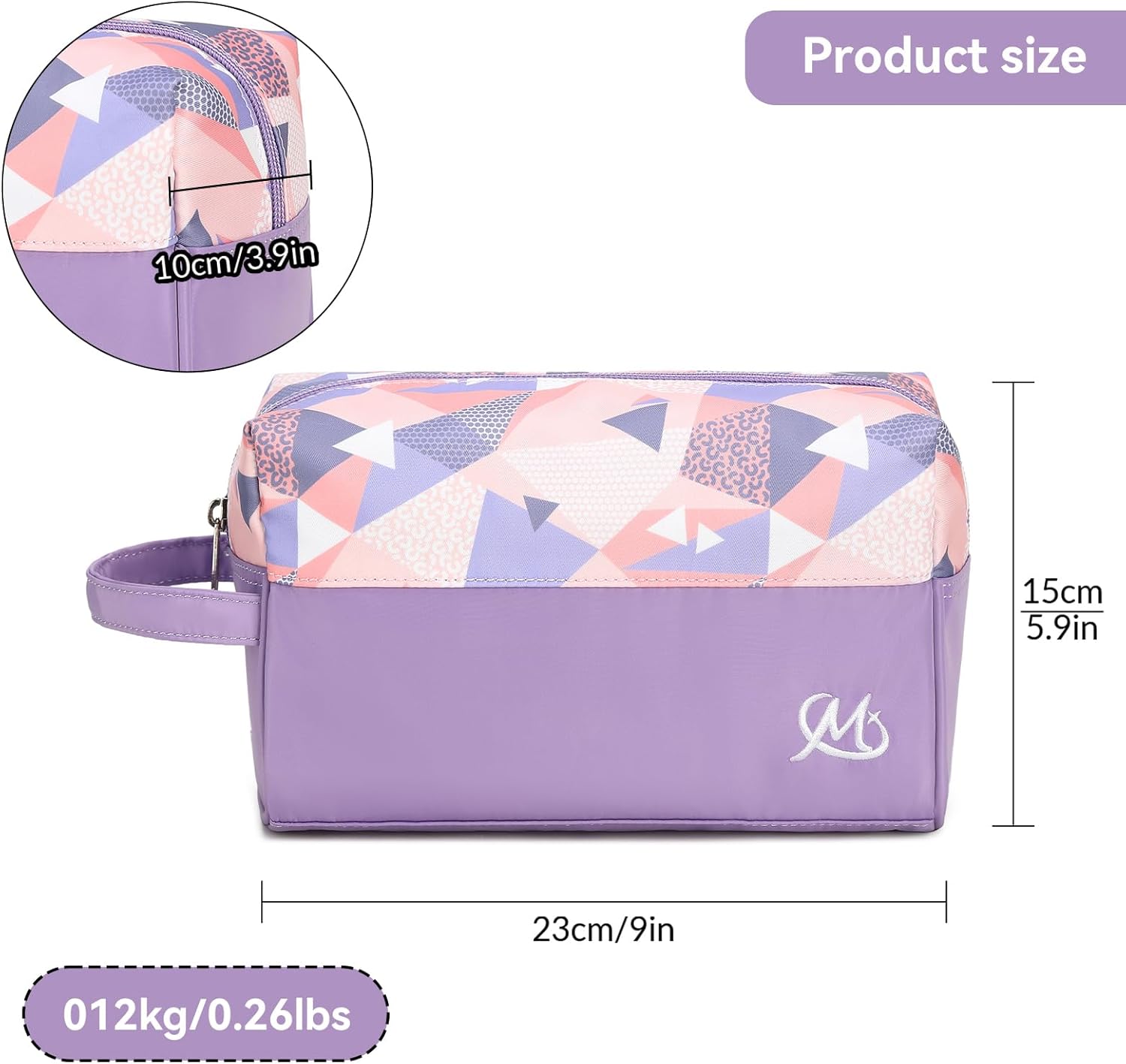 Ryushoyo Juego de 2 piezas de artículos de tocador de viaje impermeable maquillaje electrónico lápiz organizador bolsa con asa, Triángulo geométrico