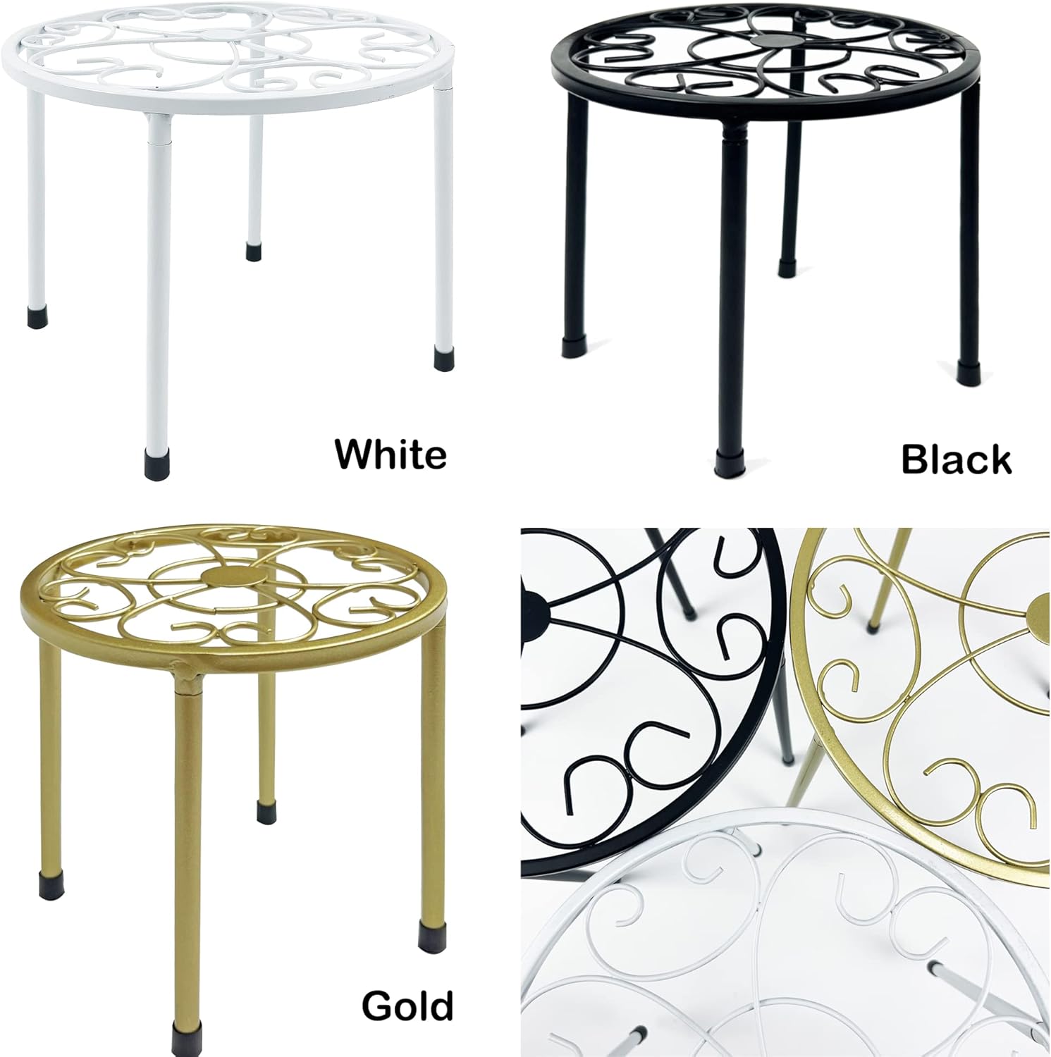 HAINARverS Soporte de metal para plantas, paquete de 5 unidades, soporte de hierro resistente a la corrosión, soporte redondo de exhibición
