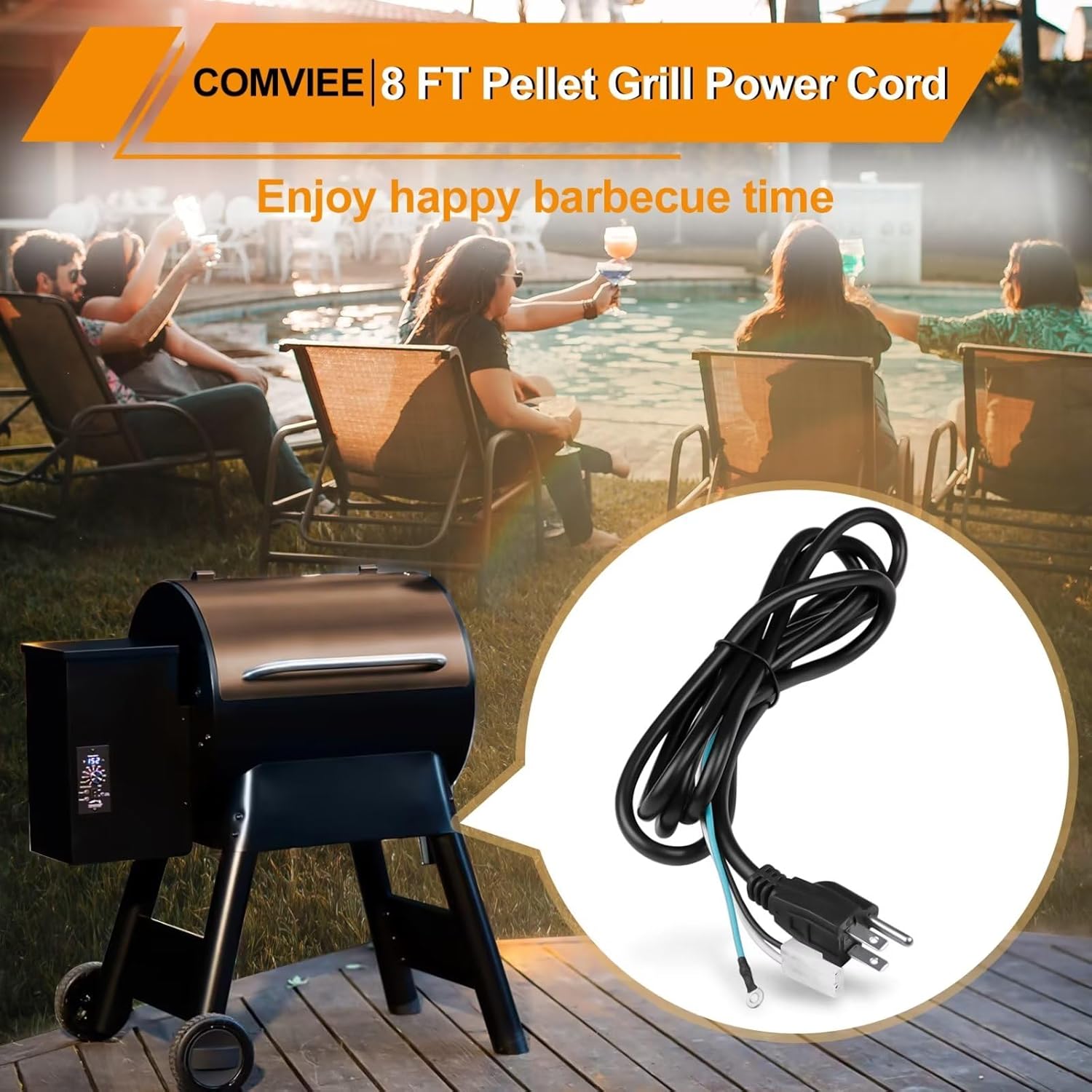 Piezas de repuesto de cable de alimentación de 8 pies compatibles con parrillas para ahumadores de pellets de madera Pit Boss, Traeger