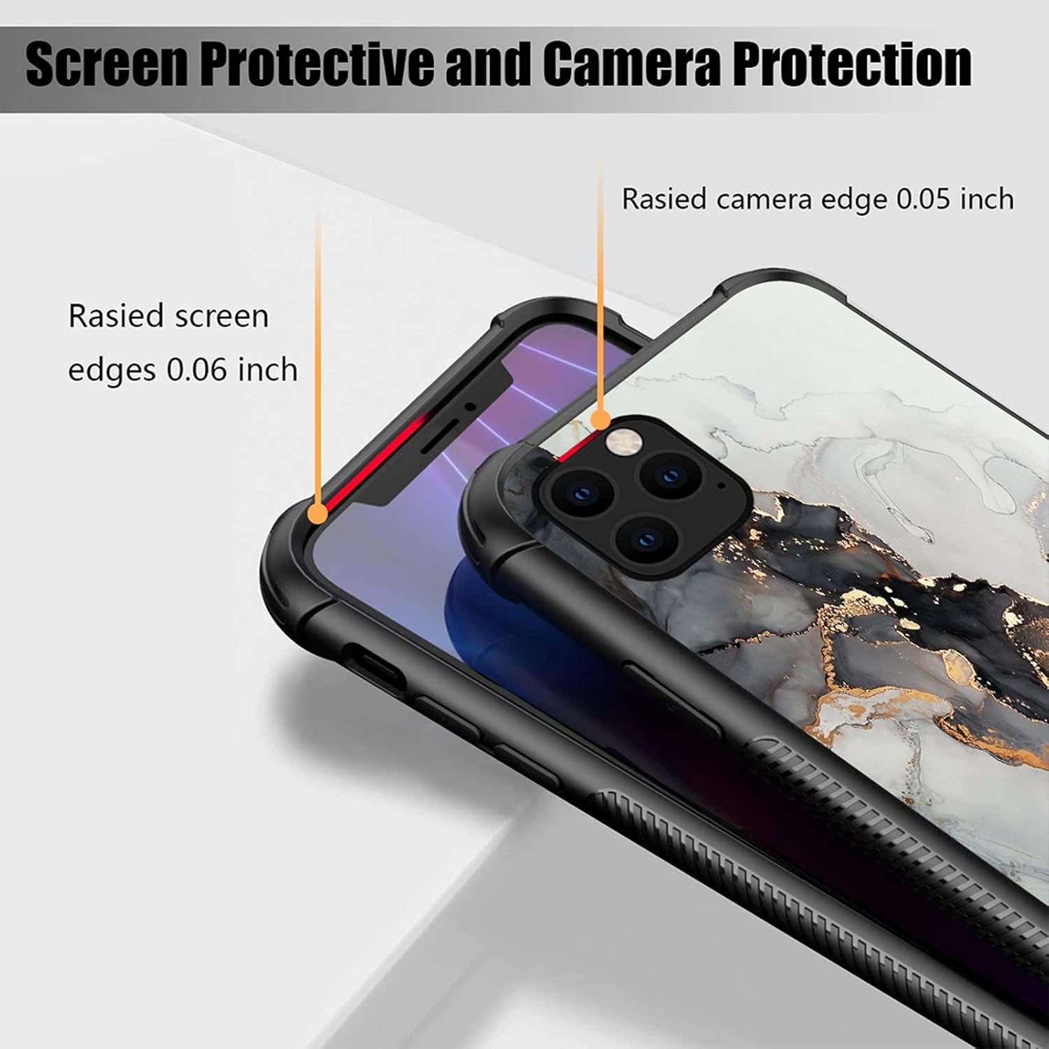 ZHEGAILIAN Funda compatible con iPhone 13 Pro Max, diseño de mármol negro y blanco, antiarañazos, 13 Pro Max para niños y hombres, diseño de cuatro