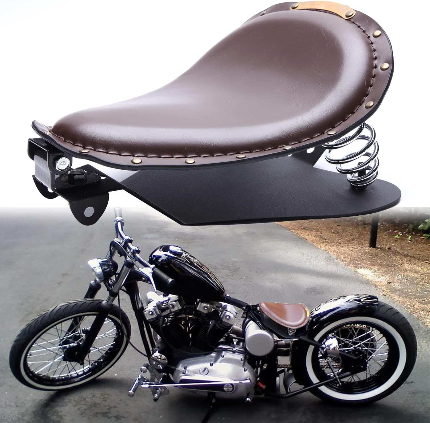 Asiento individual de motocicleta marrón para Sportster XL 1200 883 48 Dyna Chopper Bobber y más