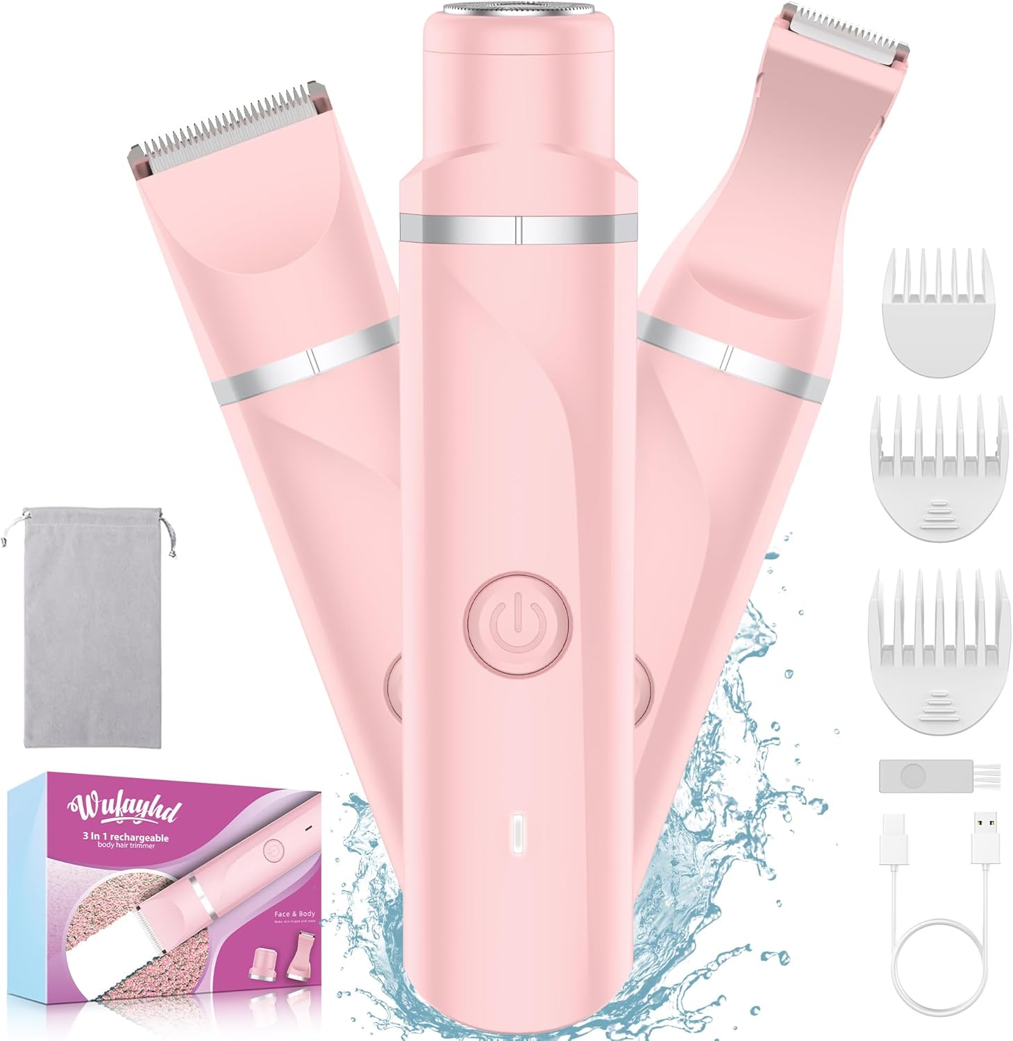 3 in 1 Bikini Trimmer for Women, Painless Facial Hair Removal, Electric Razors for Womens Pubic Hair, Cordless Body Shaver for Face, Underarm, Leg,
