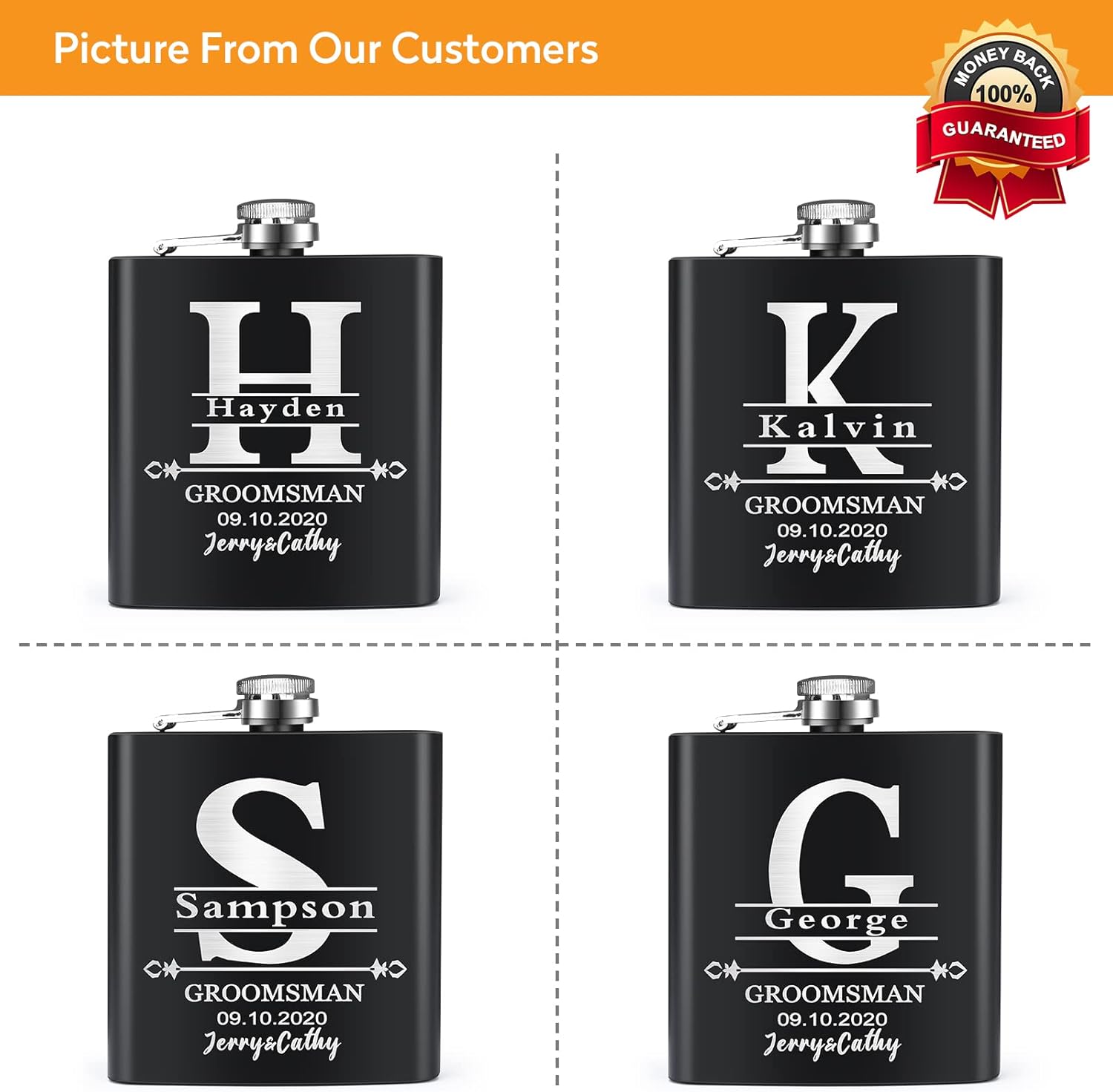 Juego de 6 regalos para padrinos de boda, regalos de padrino de boda personalizados de acero inoxidable de 6 onzas. Frasco personalizado, ideal para