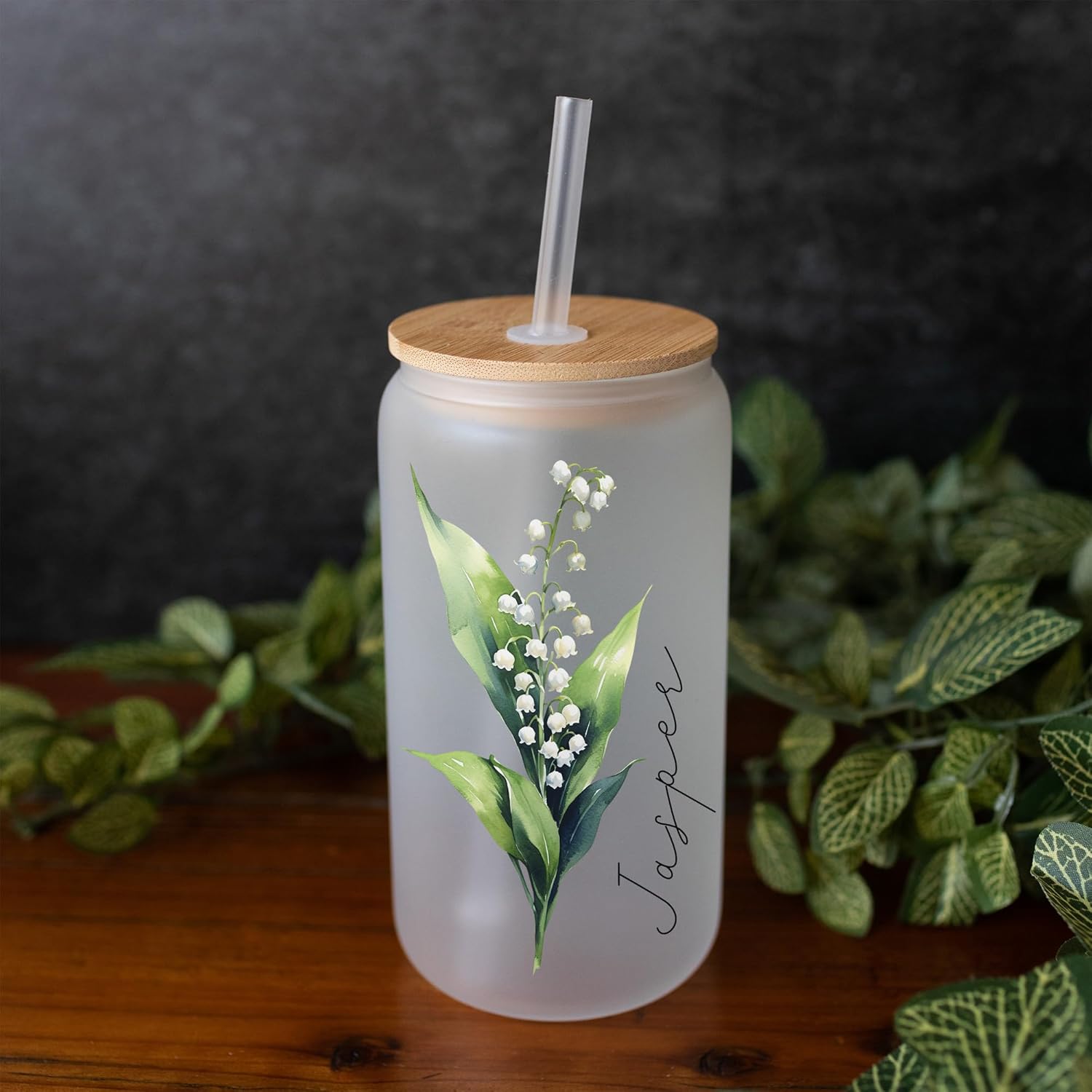 Taza de cristal personalizada con nombre de flor del mes de nacimiento, 16 onzas, regalos de cumpleaños personalizados para mujeres, profesores,