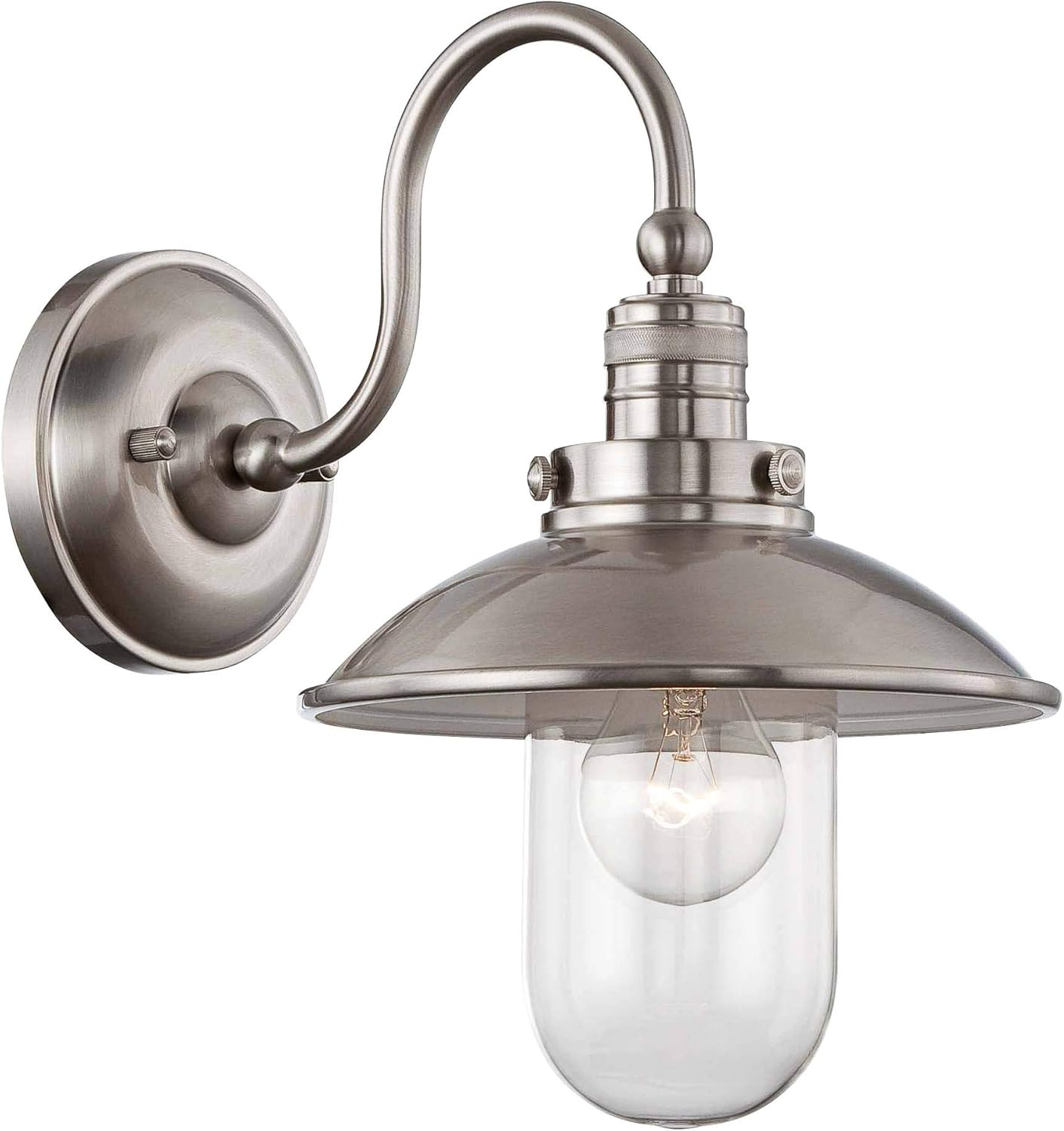 Minka Lavery Lámpara de pared para exteriores 71162-84 Downtown Edison Lámpara de pared de cristal, 1 luz, níquel