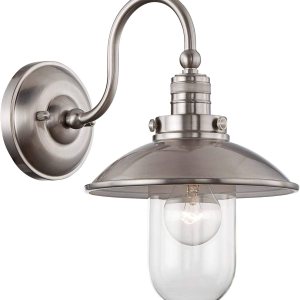 Minka Lavery Lámpara de pared para exteriores 71162-84 Downtown Edison Lámpara de pared de cristal, 1 luz, níquel Minka Lavery Lámpara de pared para exteriores 71162-84 Downtown Edison Lámpara de pared de cristal, 1 luz, níquel