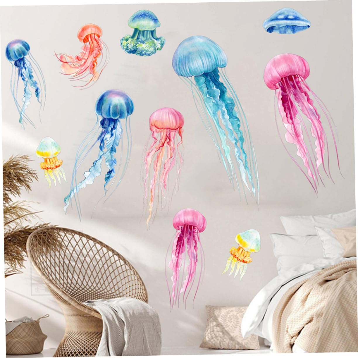 Abaodam 36 Pcs Jellyfish Wall Sticker Undersea Decor Stickers Seajelly Mural Stickers Sea Life Animals Wall Stickers Underwater Wall Sticker Sea