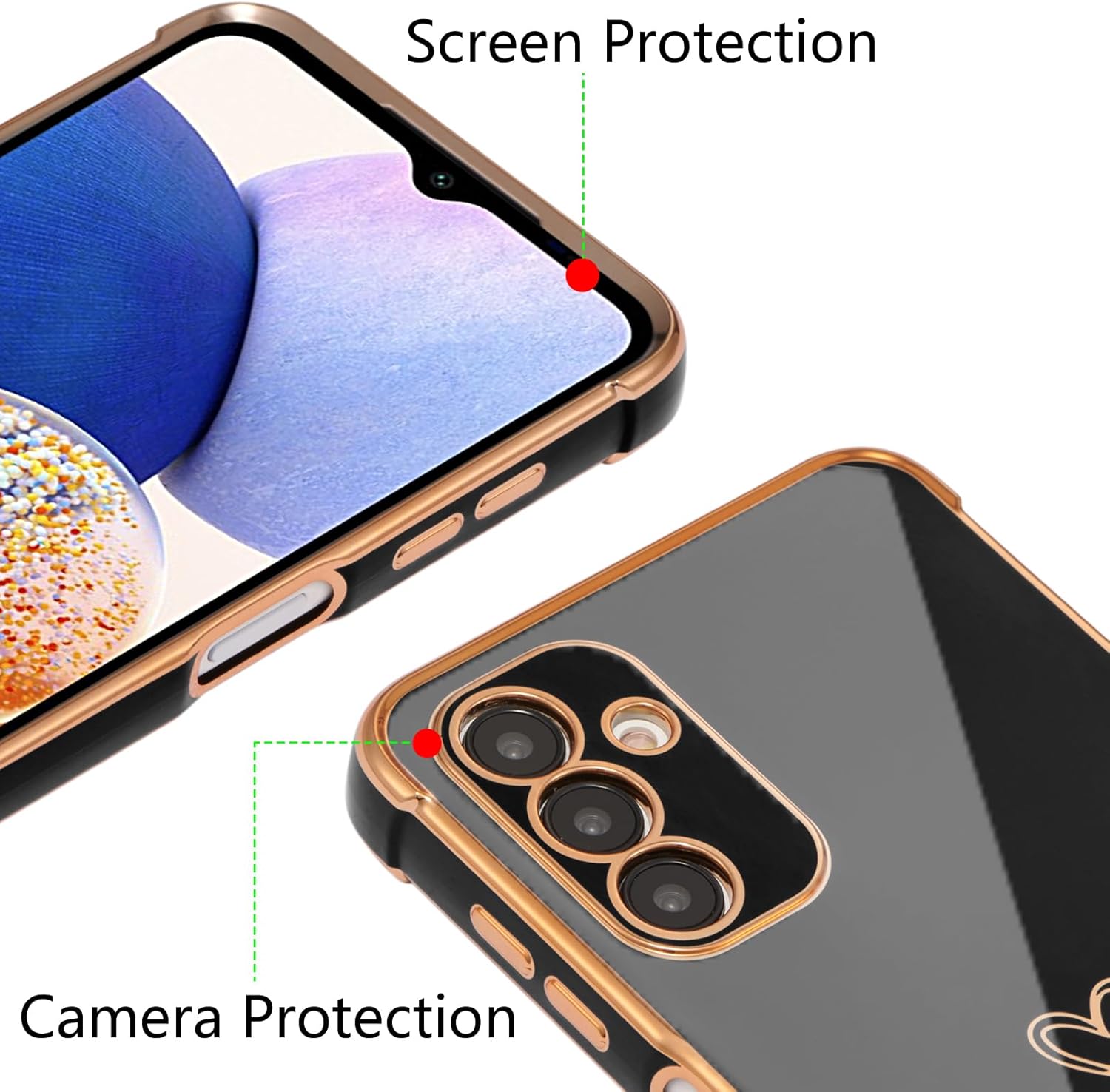ZTOFERA Funda para Samsung Galaxy A14 5G, bonito borde chapado con diseño de corazones de amor con protección de lente de cámara para Galaxy A14 de