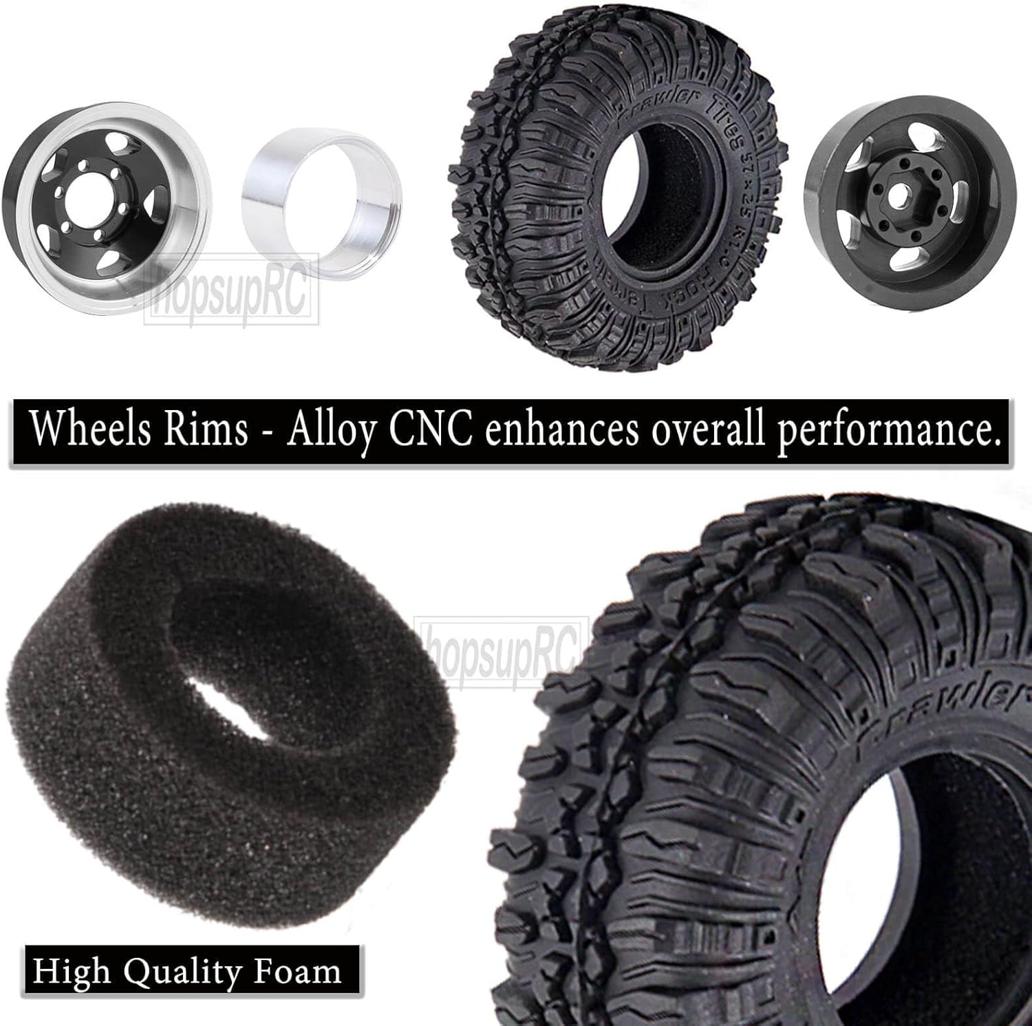 Neumáticos de aluminio Beadlock RC de 1.0 pulgadas para camiones RC 118 124 TRX4M, SCX24, FCX24 RC Crawler, ruedas RC Hops Up (4 piezas plateadas)
