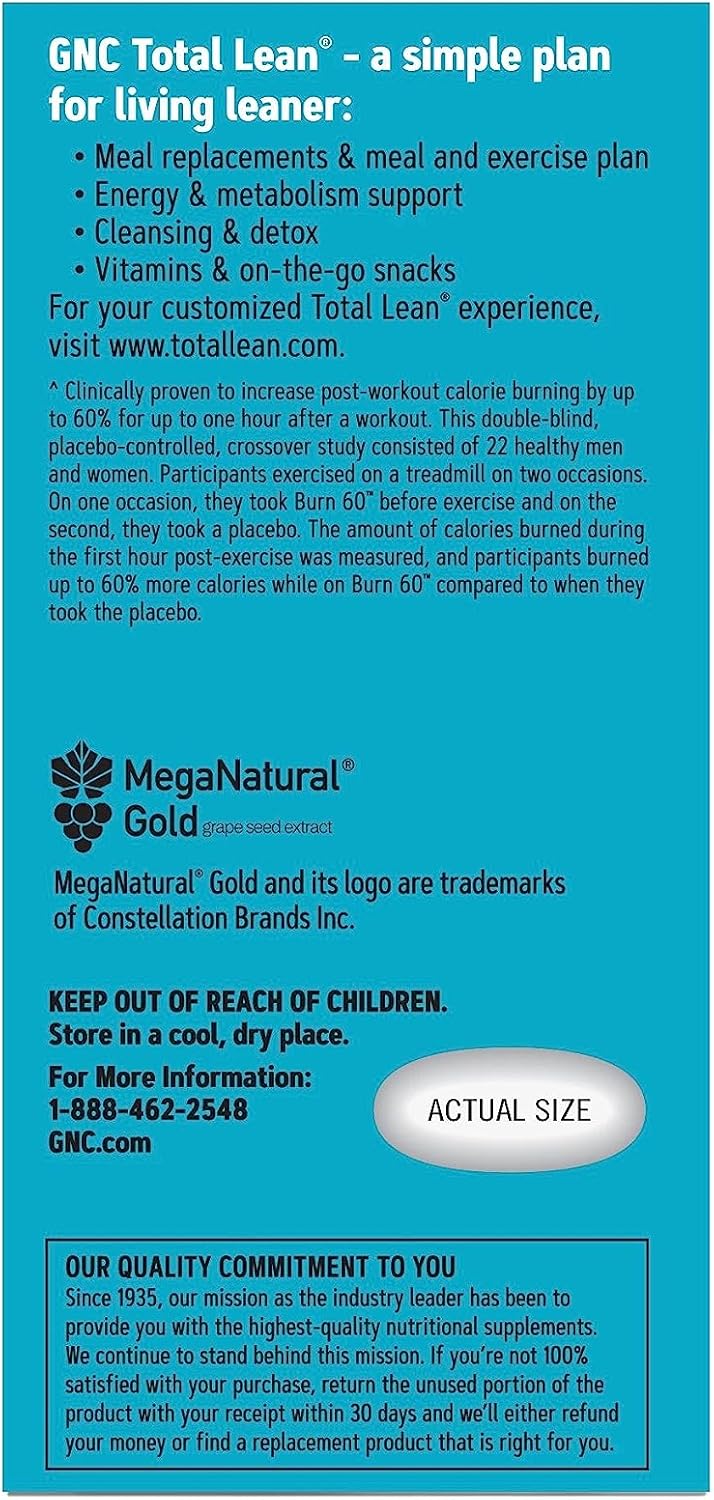 GNC Total Lean Burn 60 – Sabor a Canela, 60 tabletas por botella, termogénico para aumentar la energía y el metabolismo
