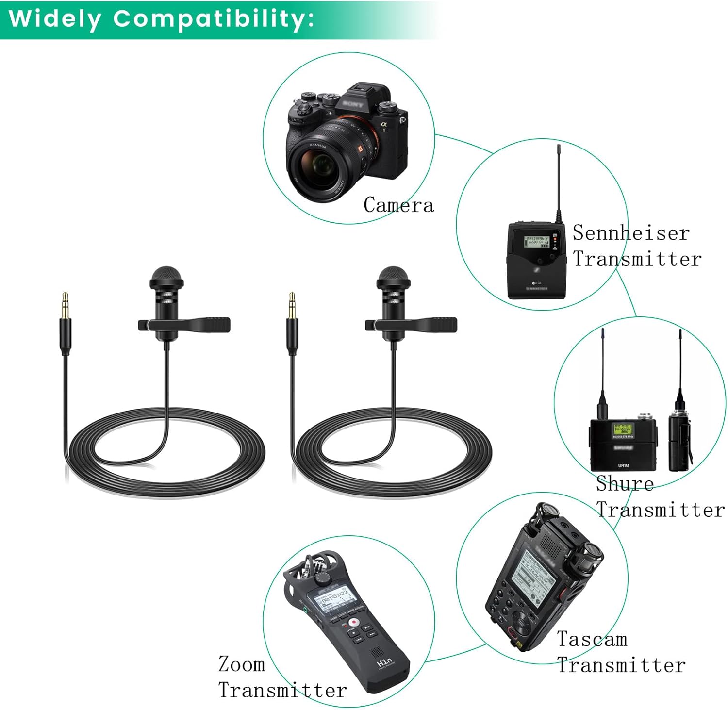Paquete de 2 micrófonos Lavalier compatibles con DJI Mic 2 y Rode Wireless ProWireless GO 2  II transmisores – Omnidireccional Lav Lapel Wearable