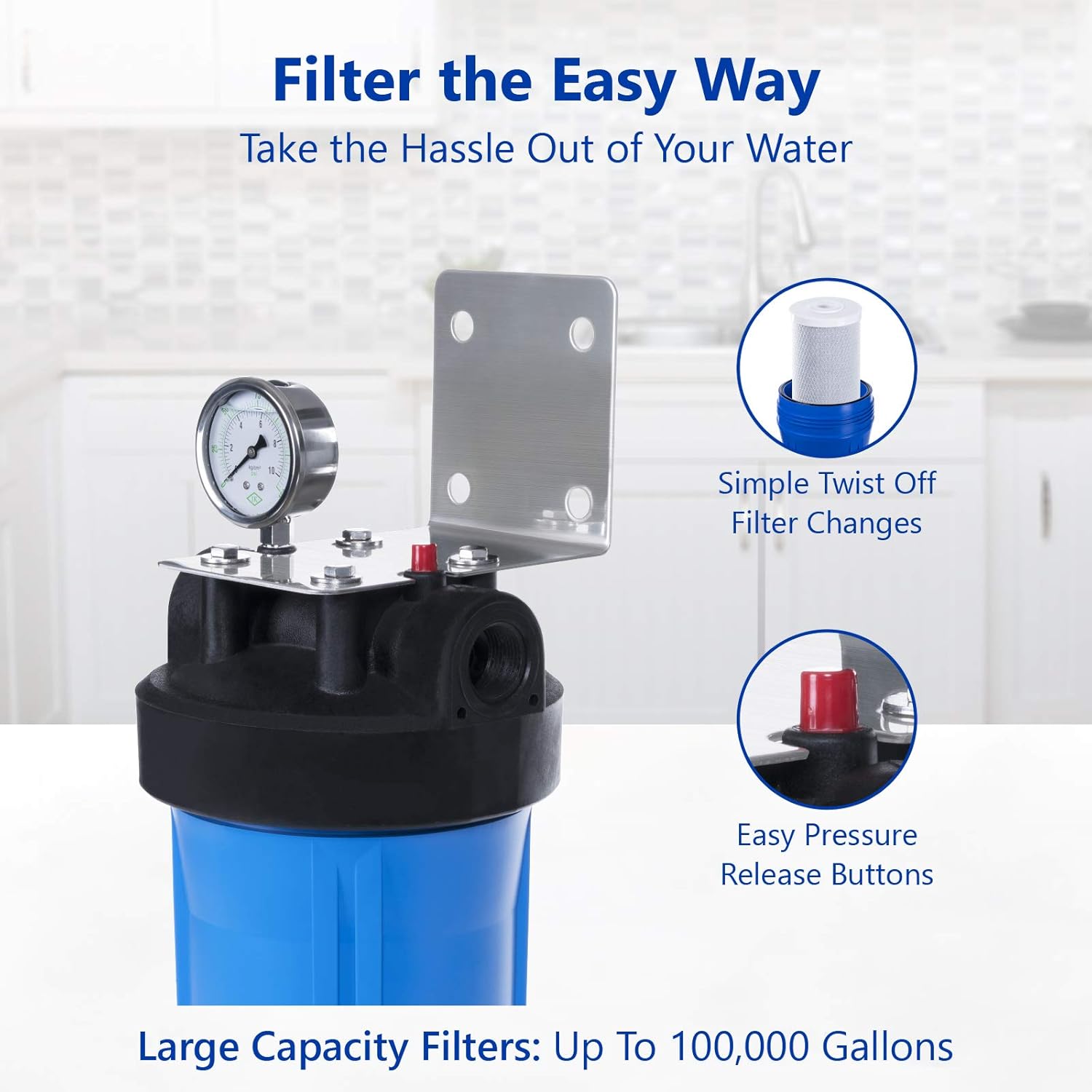Express Water Filtro de agua para toda la casa, sistema de filtración de agua para el hogar de 1 etapa, filtro de carbono, incluye manómetros, fácil