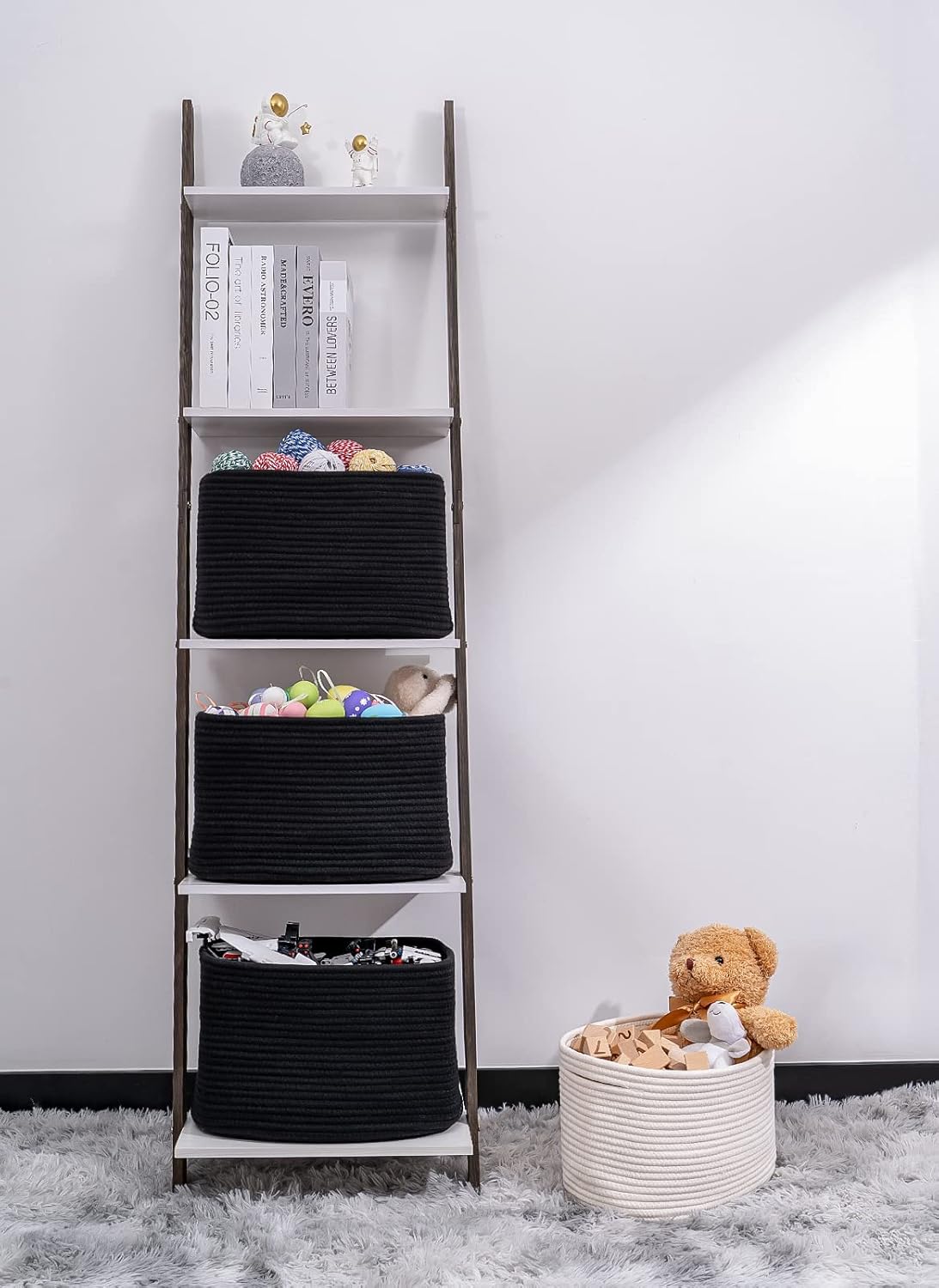 Kriitools Black Woven Rope Storage Cube Baskets for Organizing, Closet Storage Baskets Bins for Shelves, Baby Nursery Towel Toy Cube Bins,