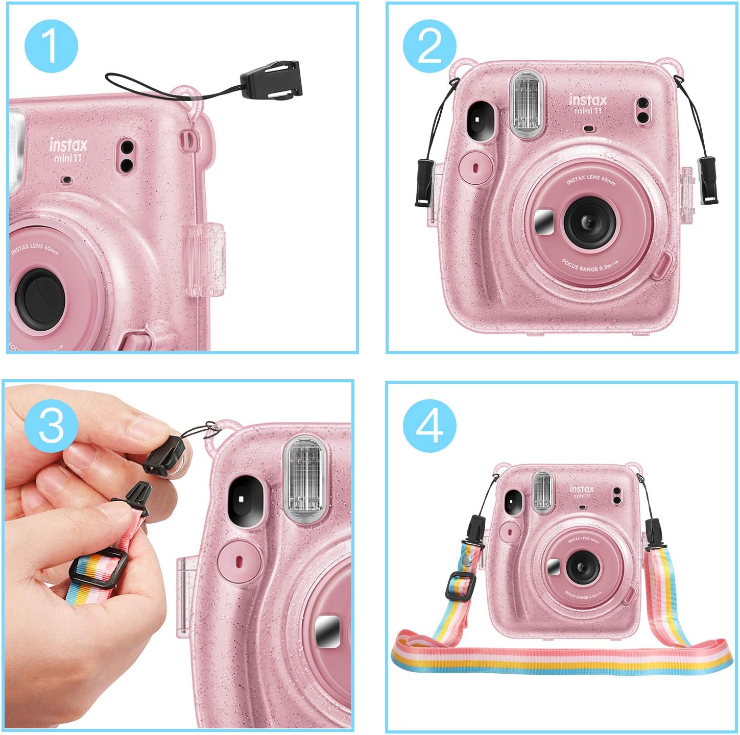 Fintie Funda protectora transparente para cámara Fujifilm Instax Mini 11 de película instantánea – Carcasa rígida de cristal con correa extraíble de