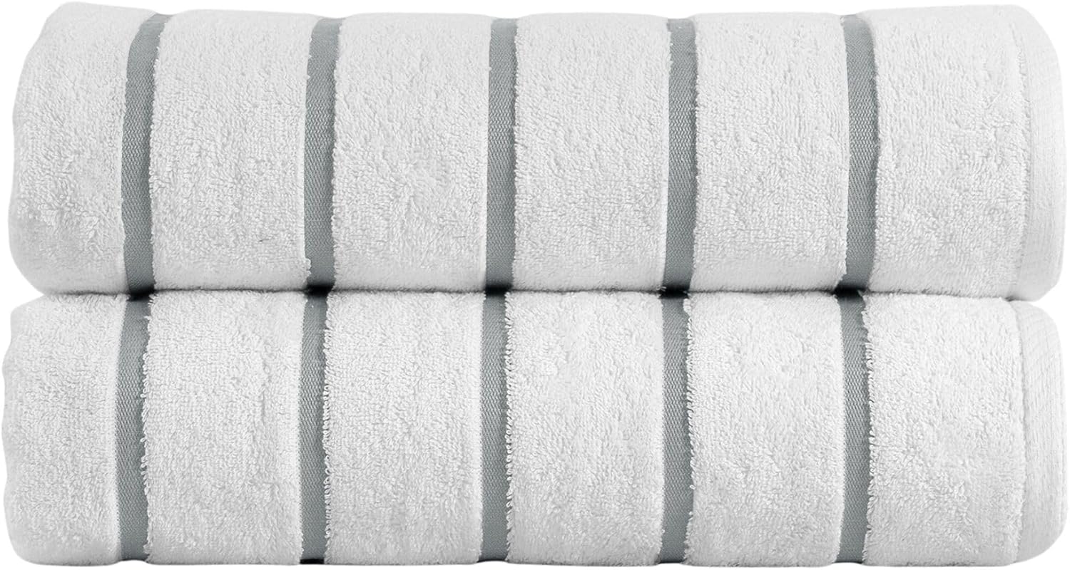 Paquete de 2 toallas de playa de algodón turco a rayas grises, grandes, suaves y absorbentes, juego de toallas de baño 100% algodón para playa,