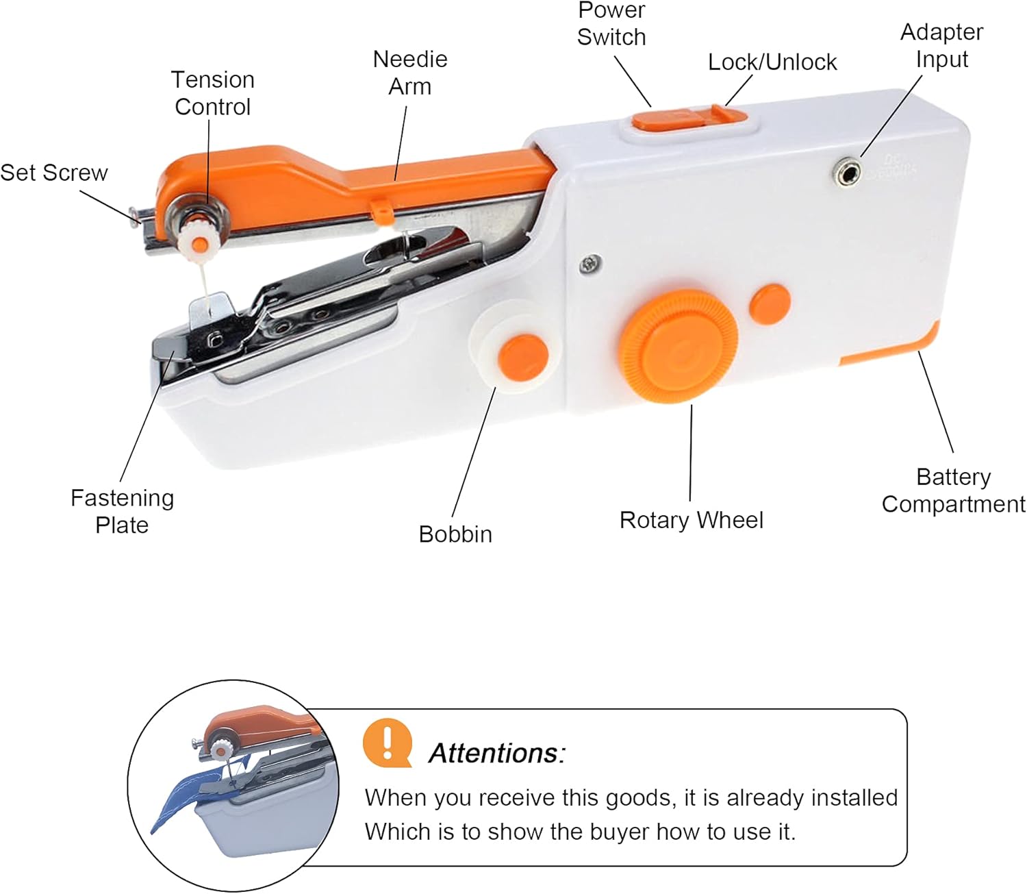 Máquina de coser de mano, kit de costura con accesorios y herramientas, dispositivo de costura de mano, mini máquina de coser para principiantes,