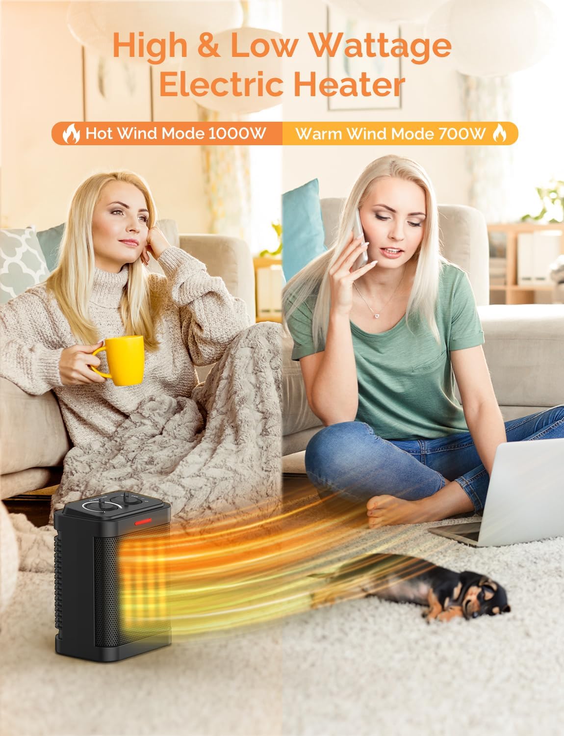 Calentadores de espacio pequeño para uso en interiores, mini calentador de espacio de 1000 W700 W con termostato, protección múltiple, calentador de
